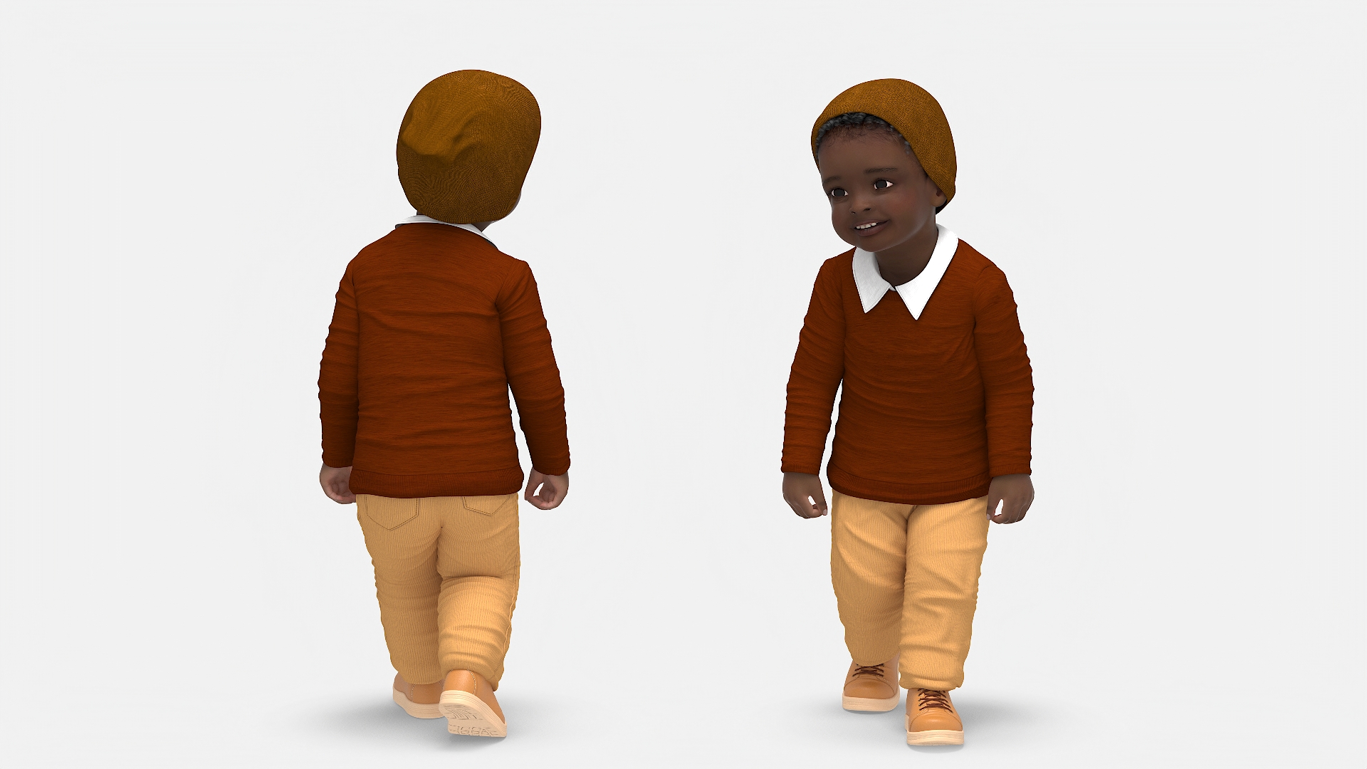 3D model African Baby Boy Outdoor Autumn Style Walking