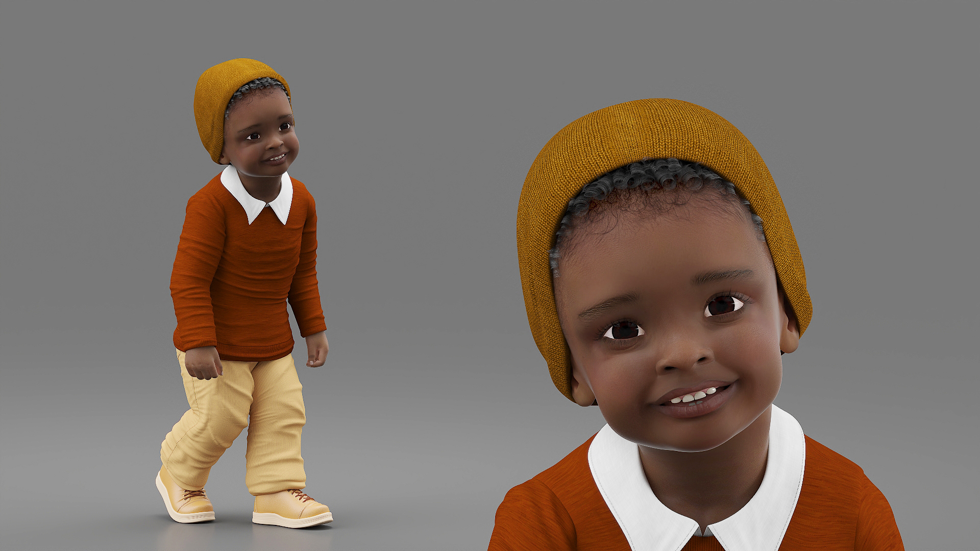 3D model African Baby Boy Outdoor Autumn Style Walking
