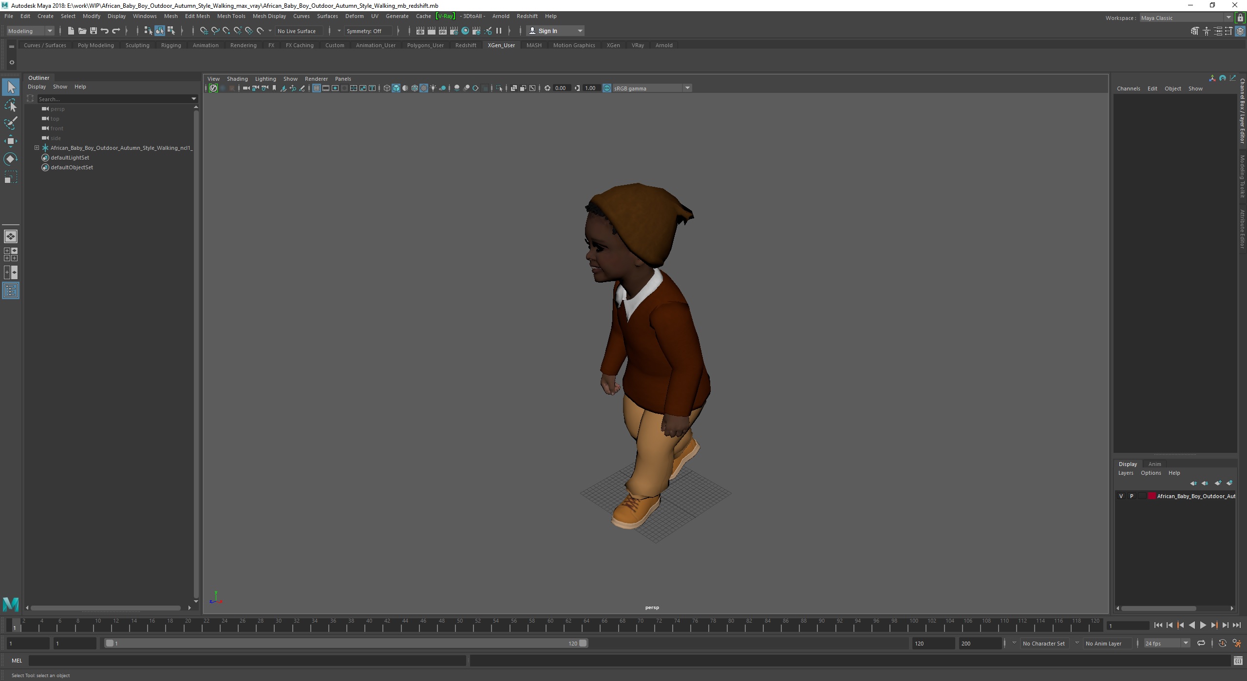3D model African Baby Boy Outdoor Autumn Style Walking