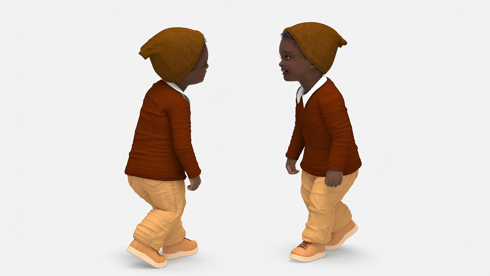 3D model African Baby Boy Outdoor Autumn Style Walking