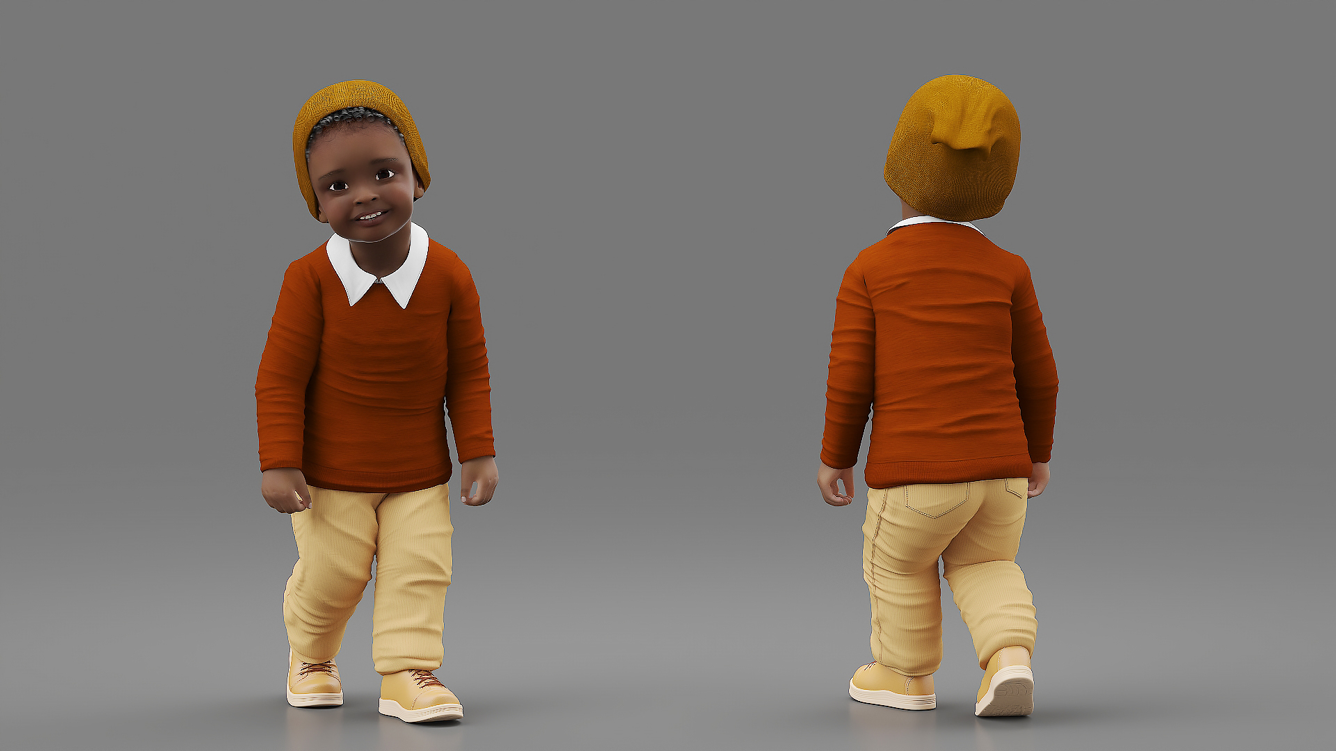 3D model African Baby Boy Outdoor Autumn Style Walking