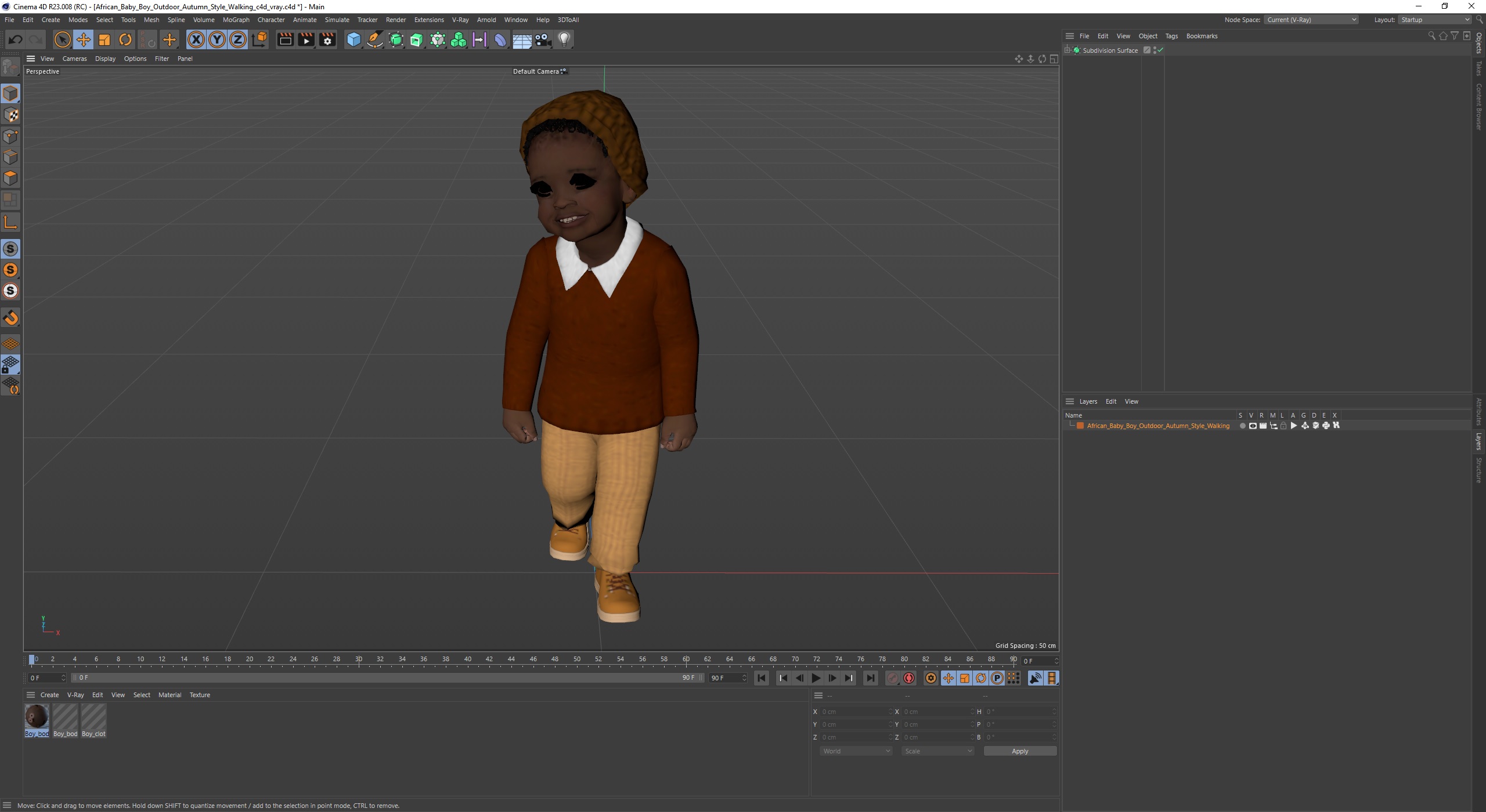 3D model African Baby Boy Outdoor Autumn Style Walking