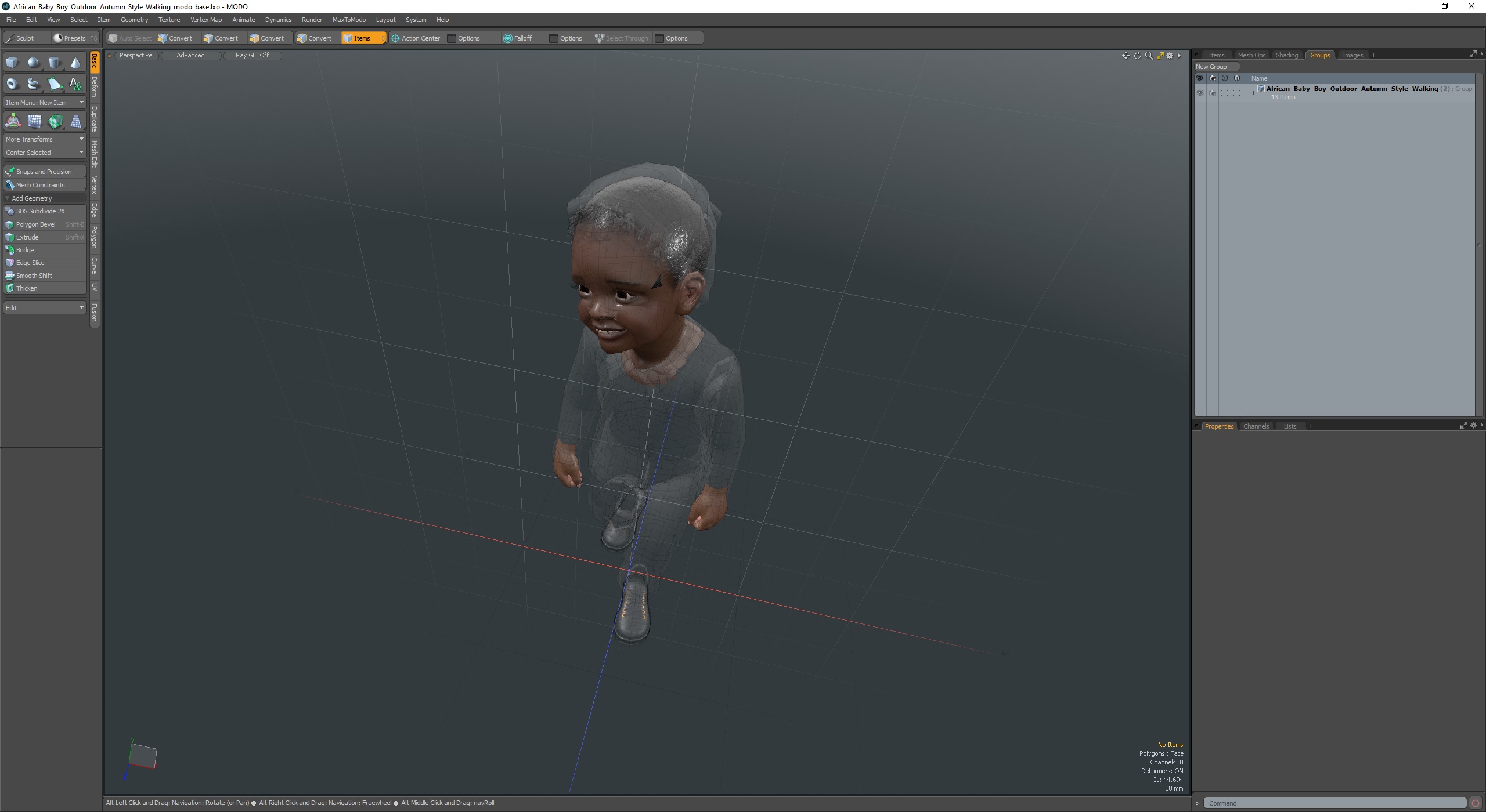 3D model African Baby Boy Outdoor Autumn Style Walking