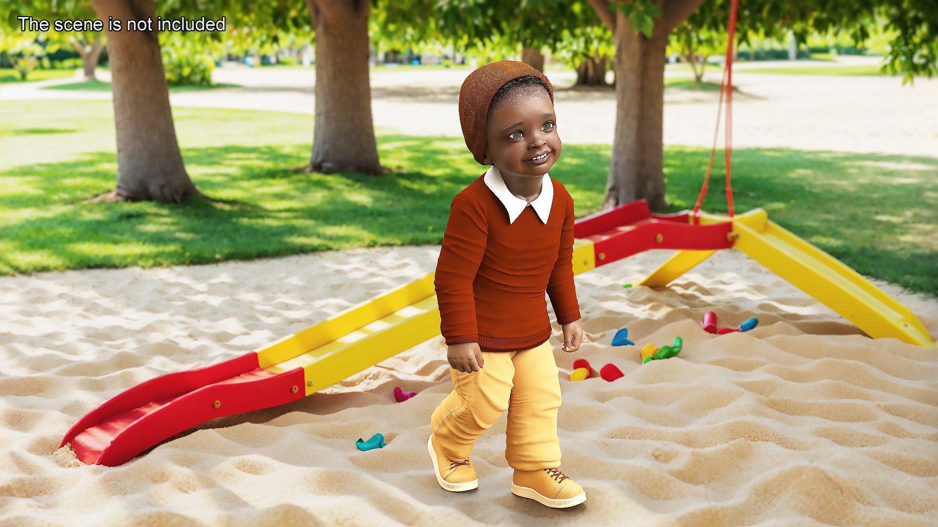 3D model African Baby Boy Outdoor Autumn Style Walking