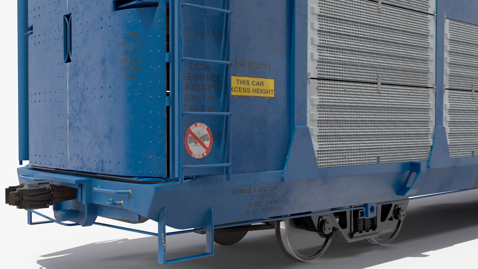 3D Autorack Railroad Car Blue