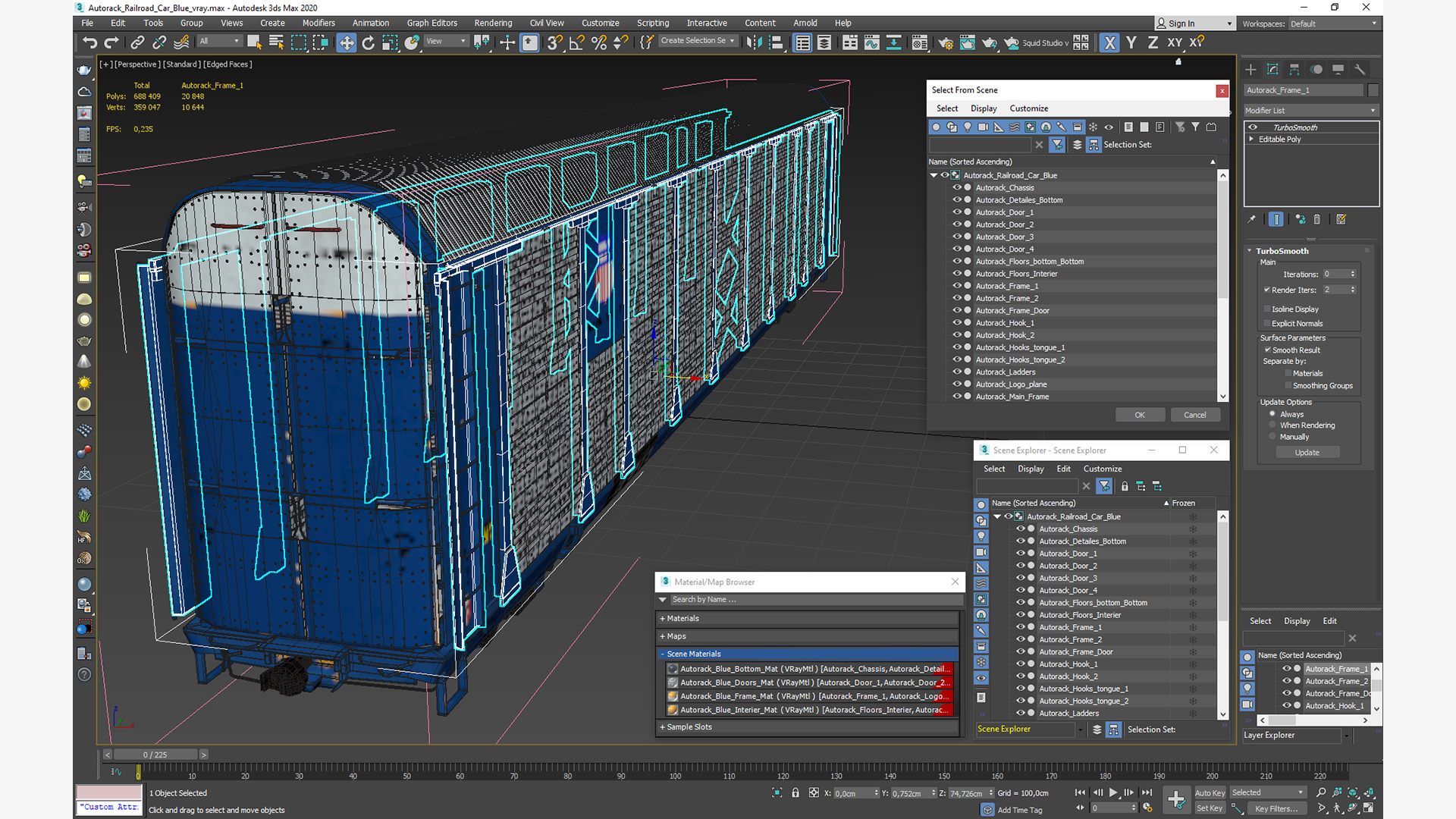3D Autorack Railroad Car Blue