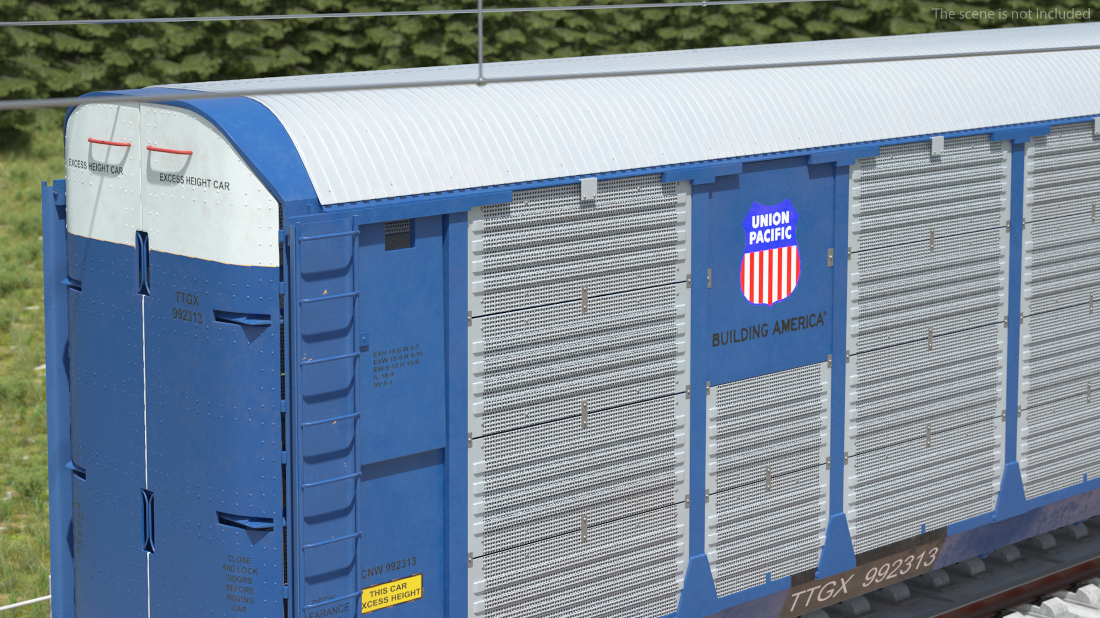 3D Autorack Railroad Car Blue