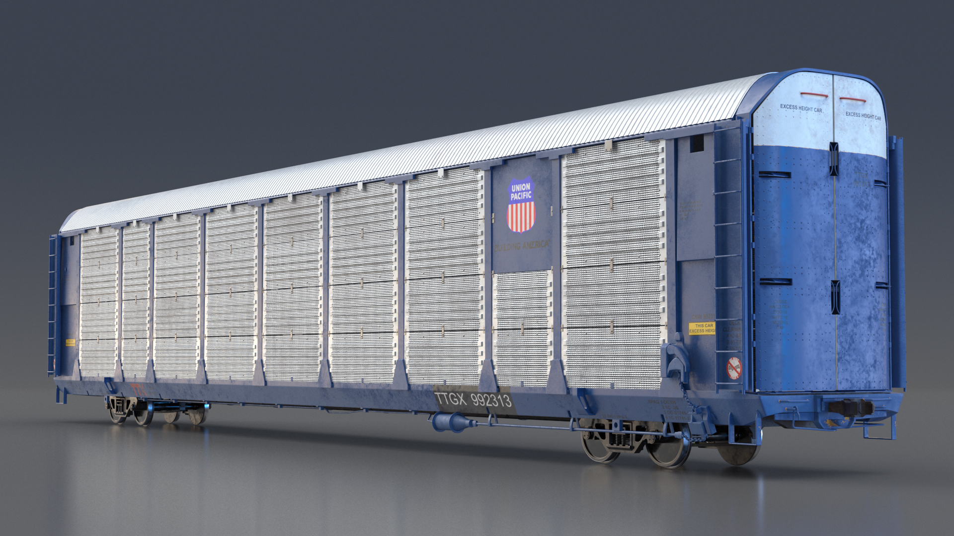 3D Autorack Railroad Car Blue