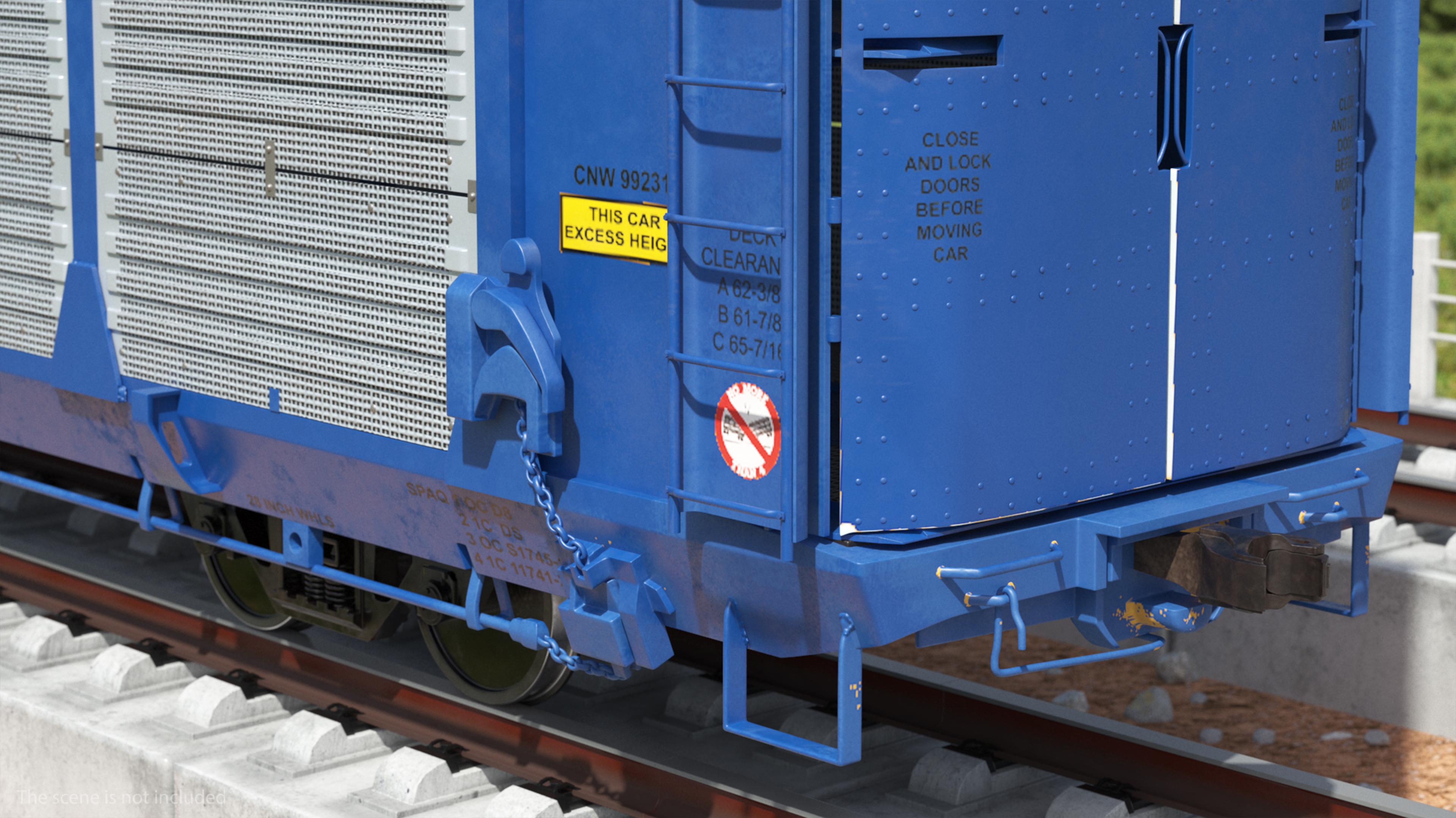 3D Autorack Railroad Car Blue