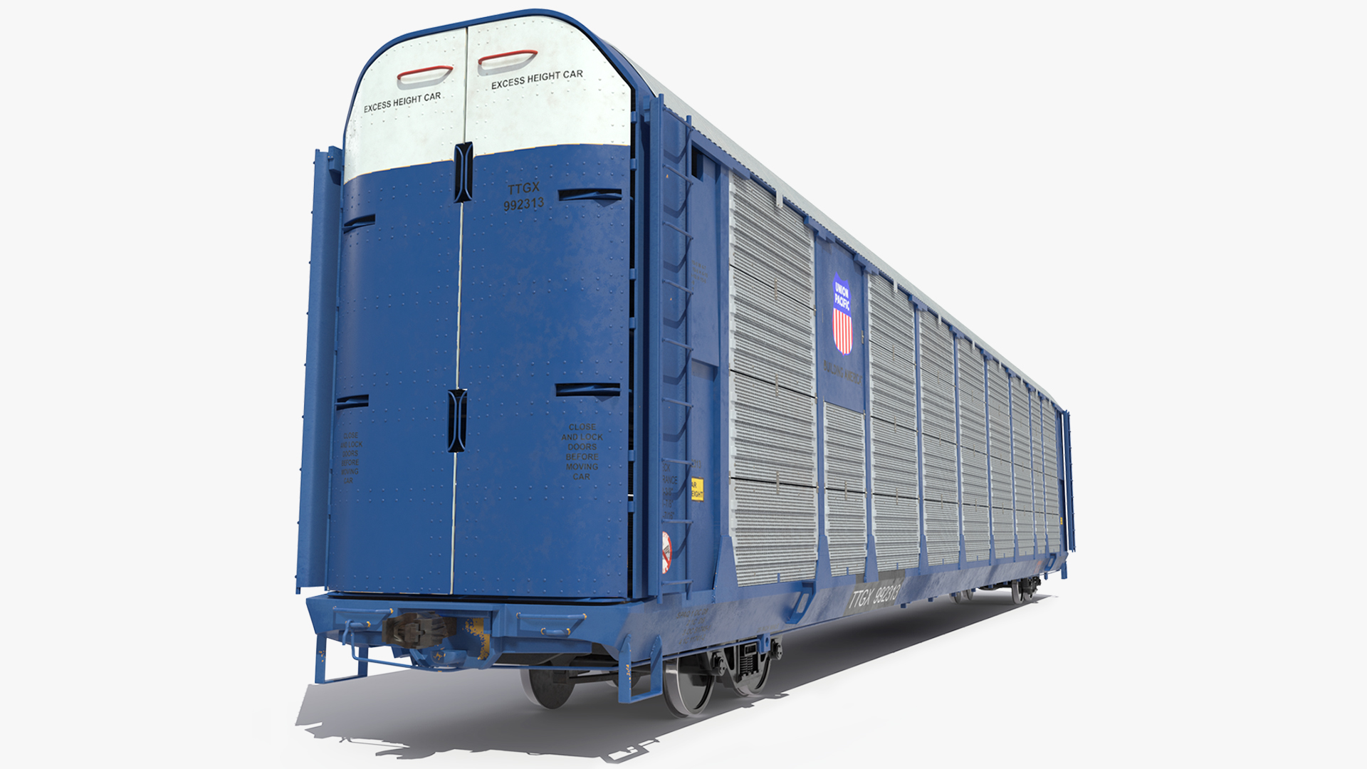 3D Autorack Railroad Car Blue