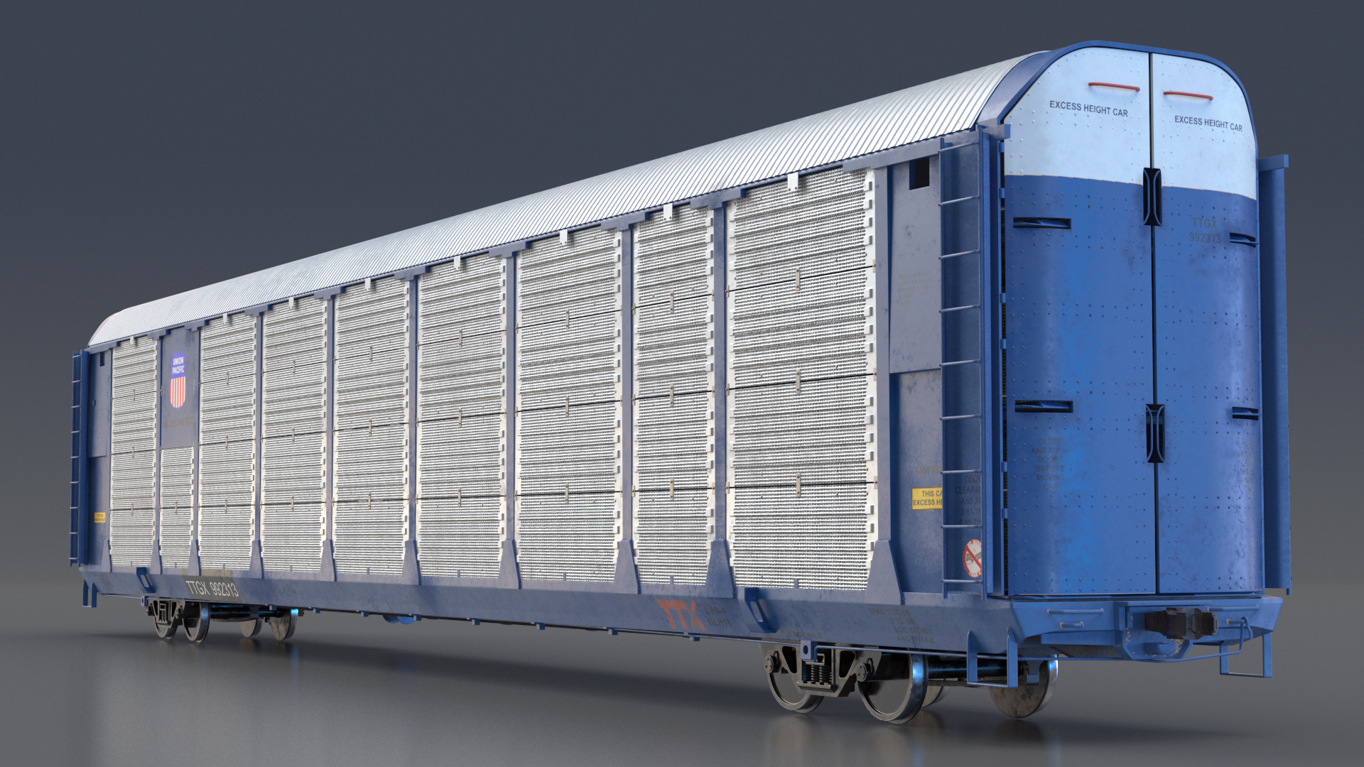 3D Autorack Railroad Car Blue