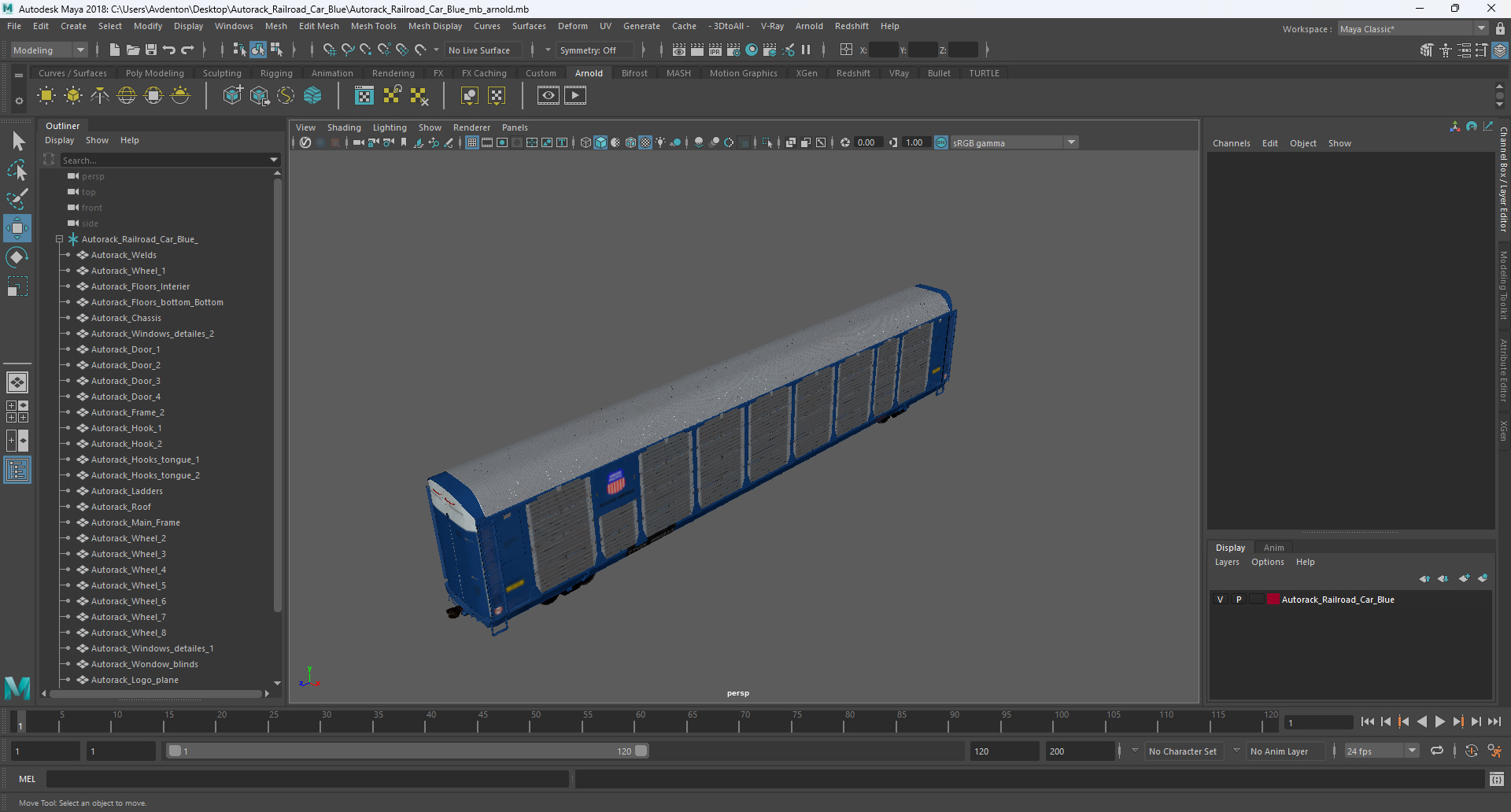 3D Autorack Railroad Car Blue