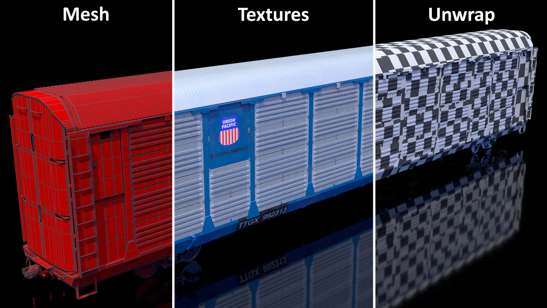 3D Autorack Railroad Car Blue