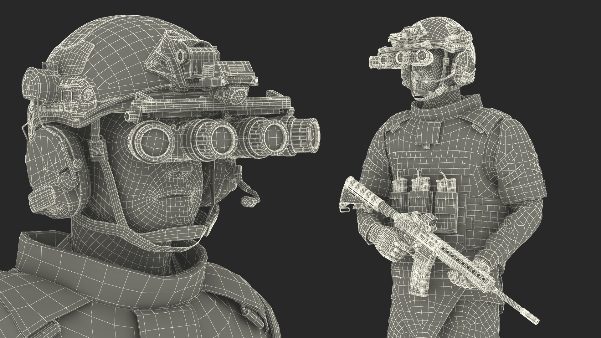 Soldier in Night Vision Goggles Grey Camo Standing Fur 3D model