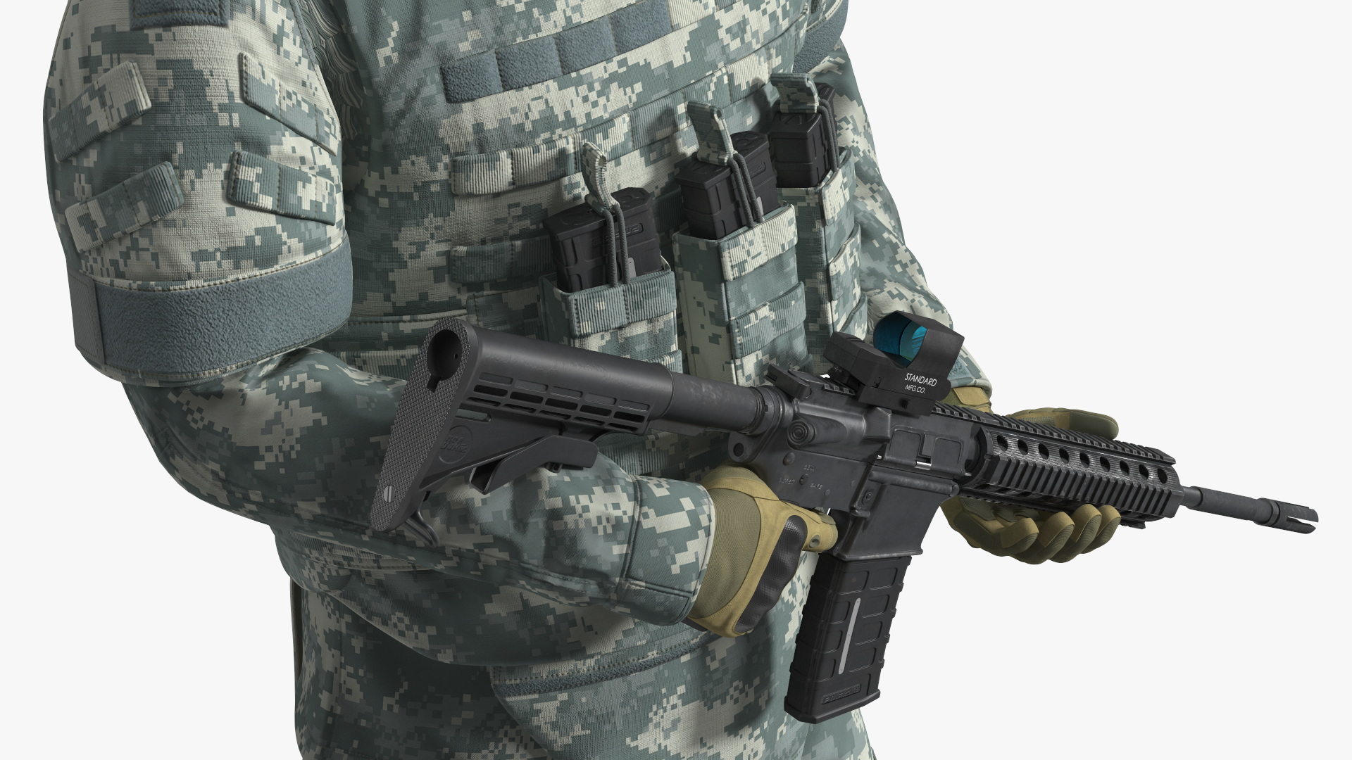Soldier in Night Vision Goggles Grey Camo Standing Fur 3D model