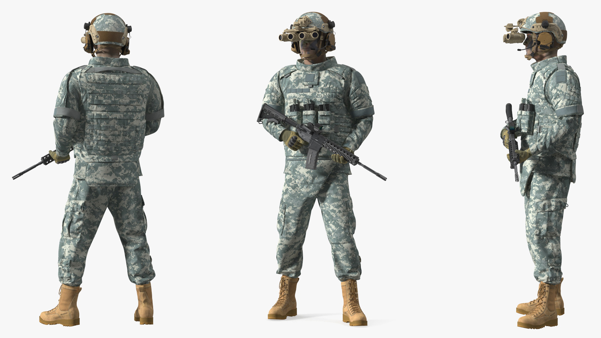 Soldier in Night Vision Goggles Grey Camo Standing Fur 3D model