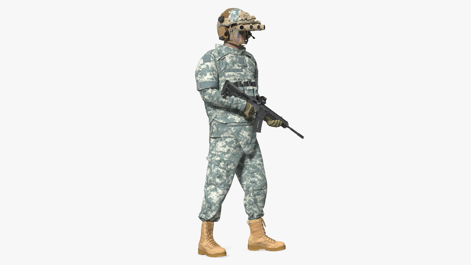 Soldier in Night Vision Goggles Grey Camo Standing Fur 3D model