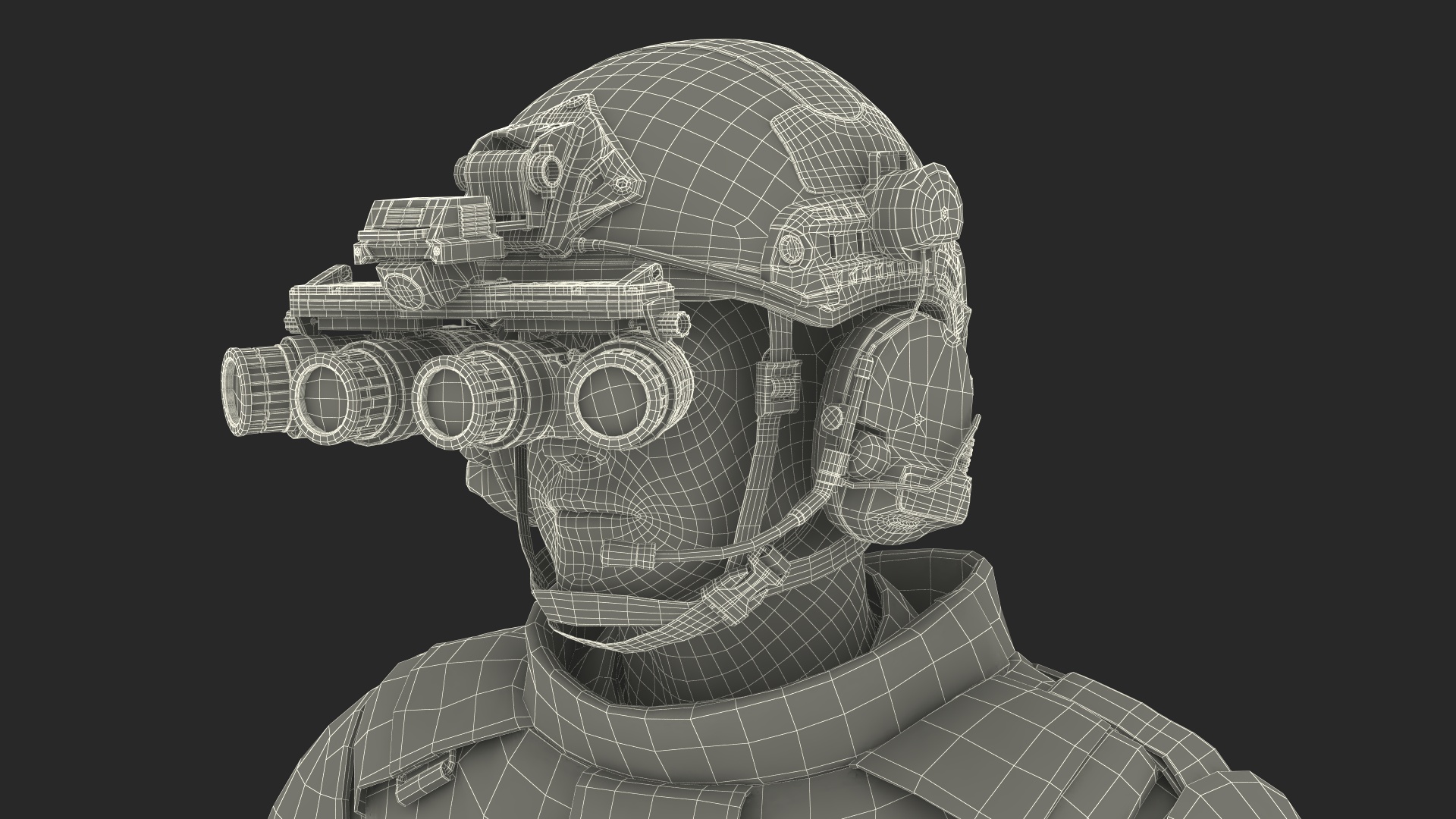 Soldier in Night Vision Goggles Grey Camo Standing Fur 3D model
