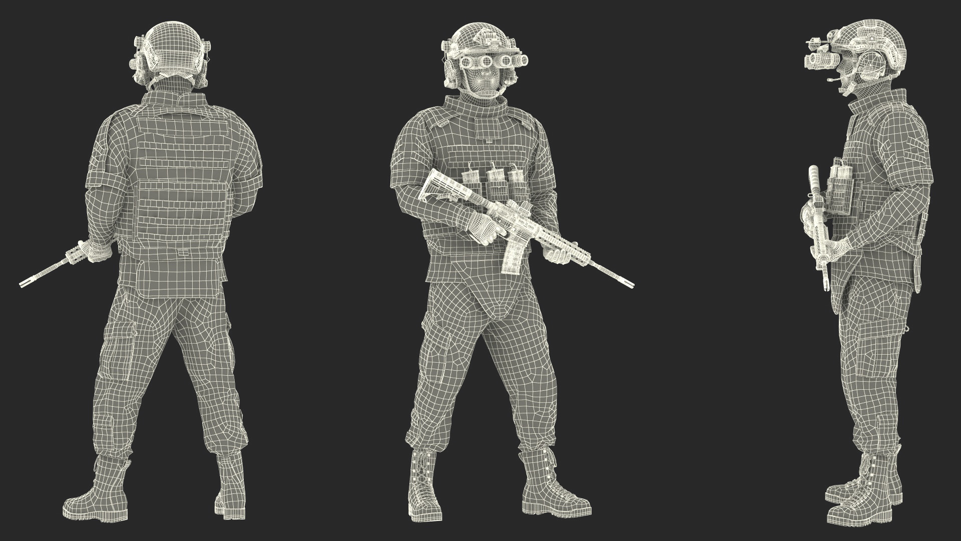 Soldier in Night Vision Goggles Grey Camo Standing Fur 3D model