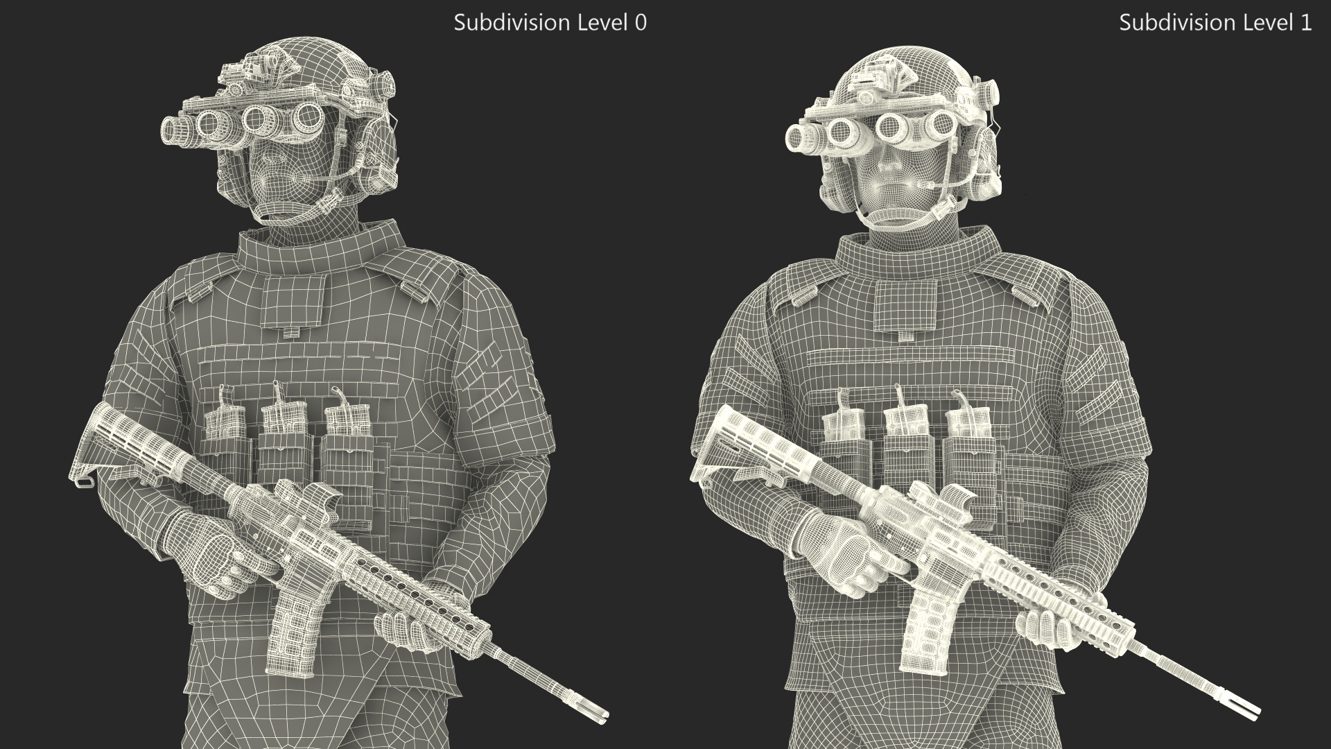 Soldier in Night Vision Goggles Grey Camo Standing Fur 3D model