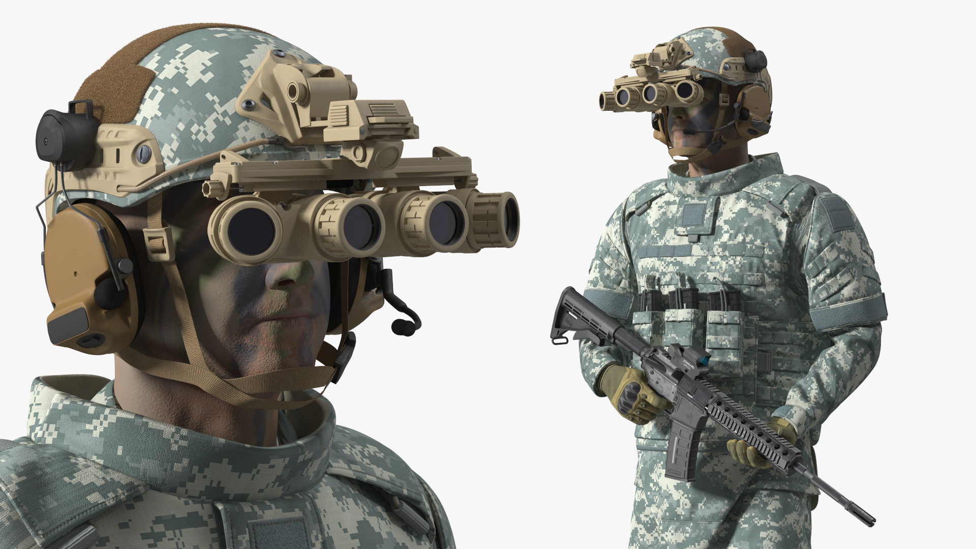 Soldier in Night Vision Goggles Grey Camo Standing Fur 3D model