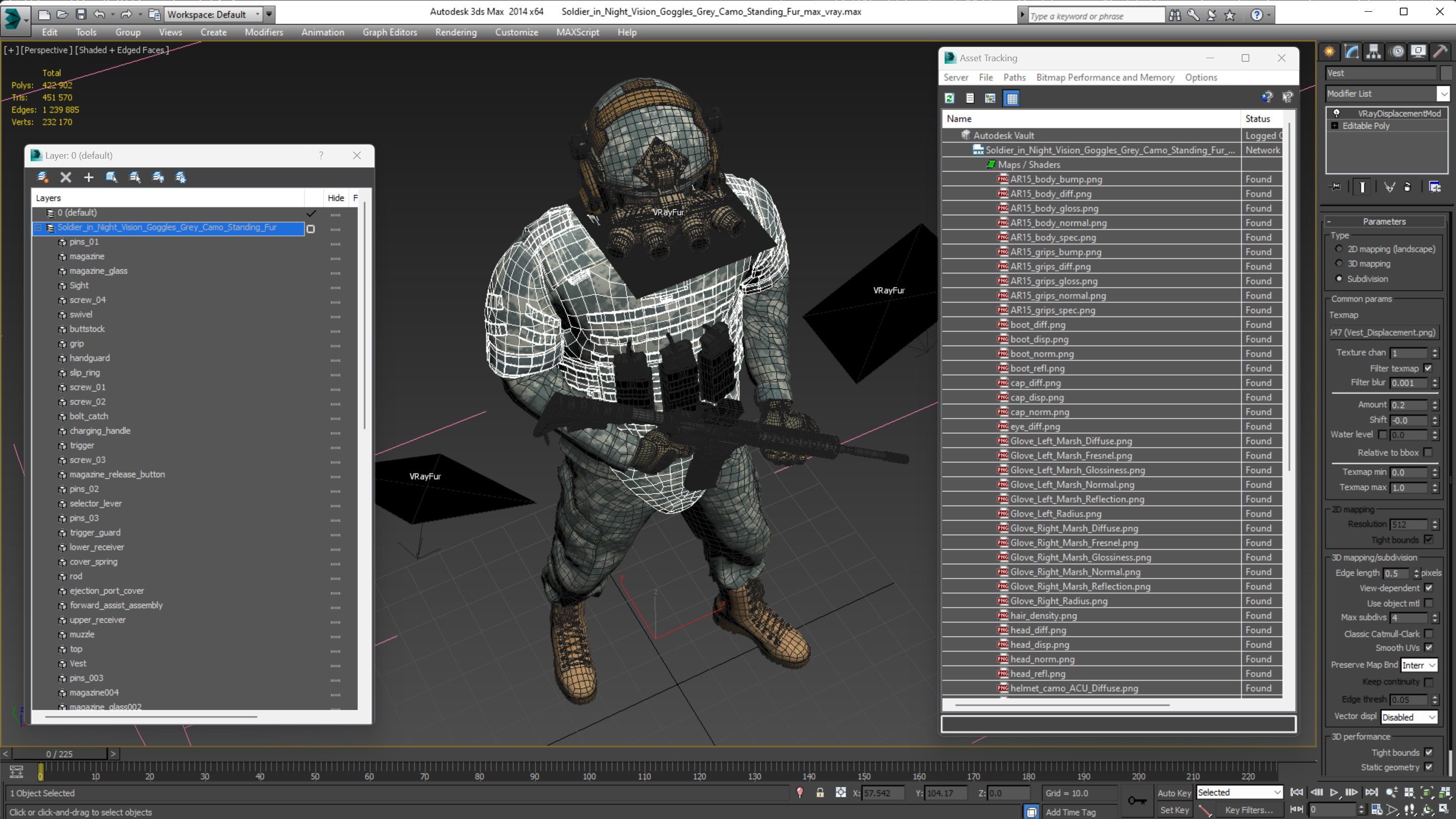 Soldier in Night Vision Goggles Grey Camo Standing Fur 3D model