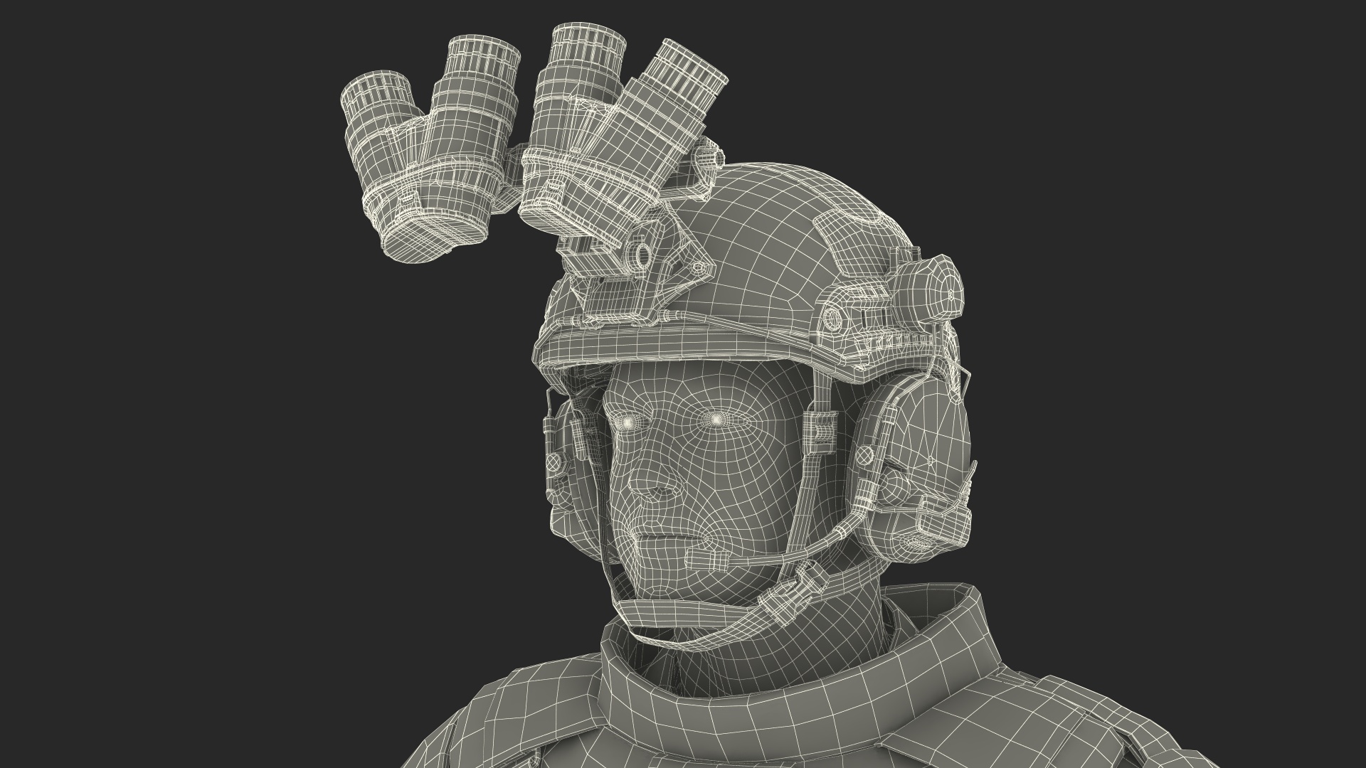 Soldier in Night Vision Goggles Grey Camo Standing Fur 3D model