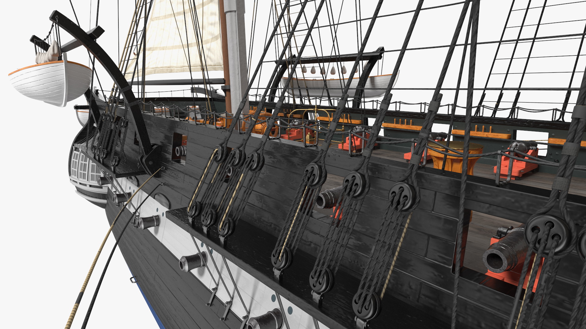 Three Masted Heavy Frigate Raised Sails 3D model