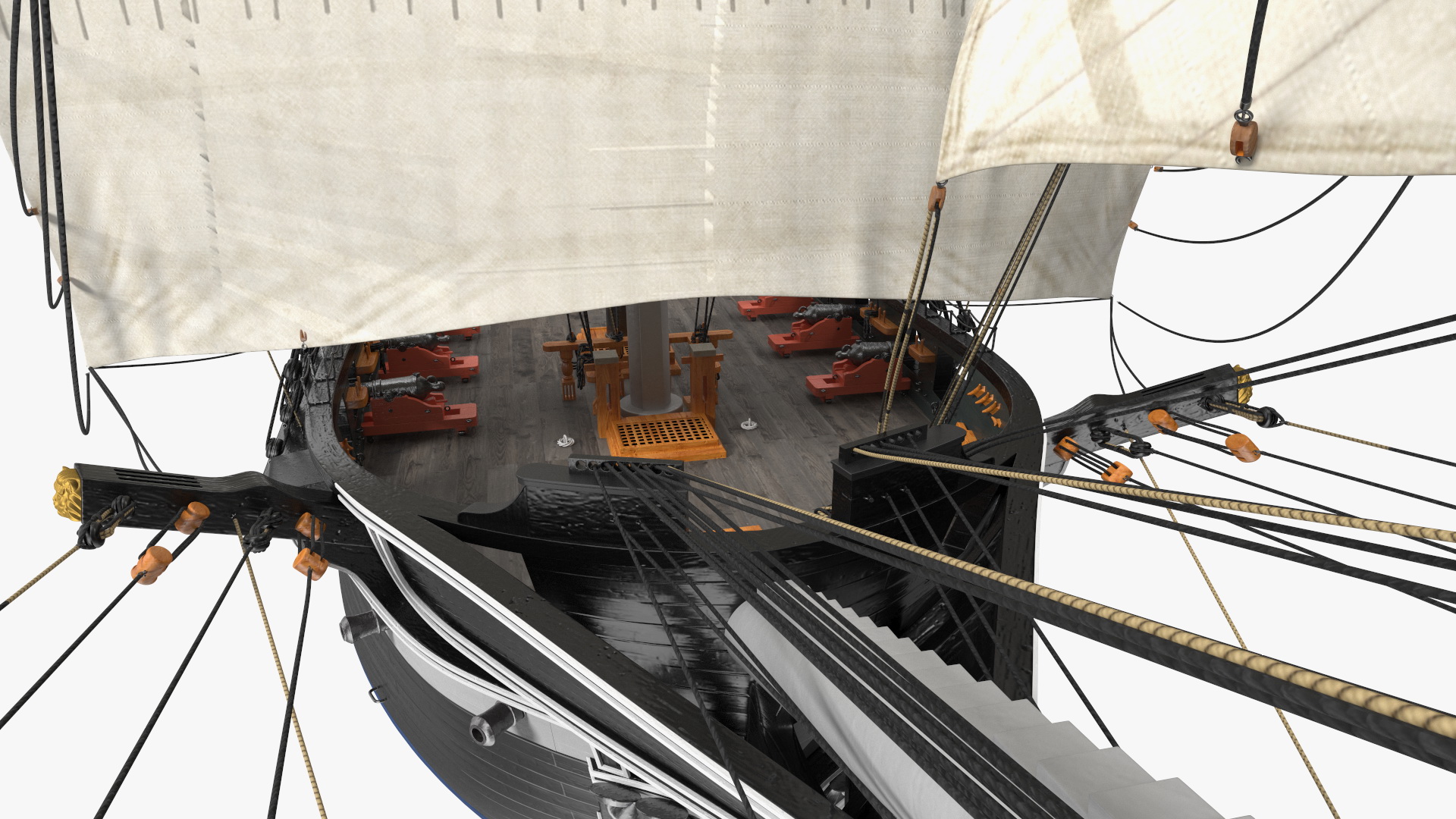 Three Masted Heavy Frigate Raised Sails 3D model