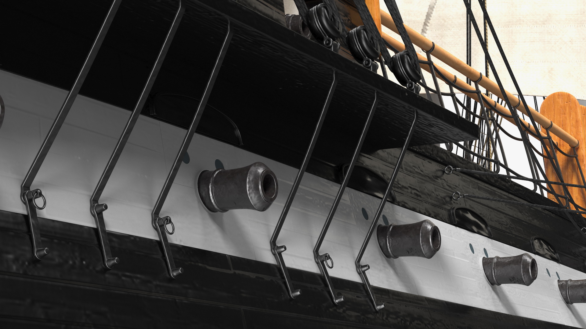 Three Masted Heavy Frigate Raised Sails 3D model
