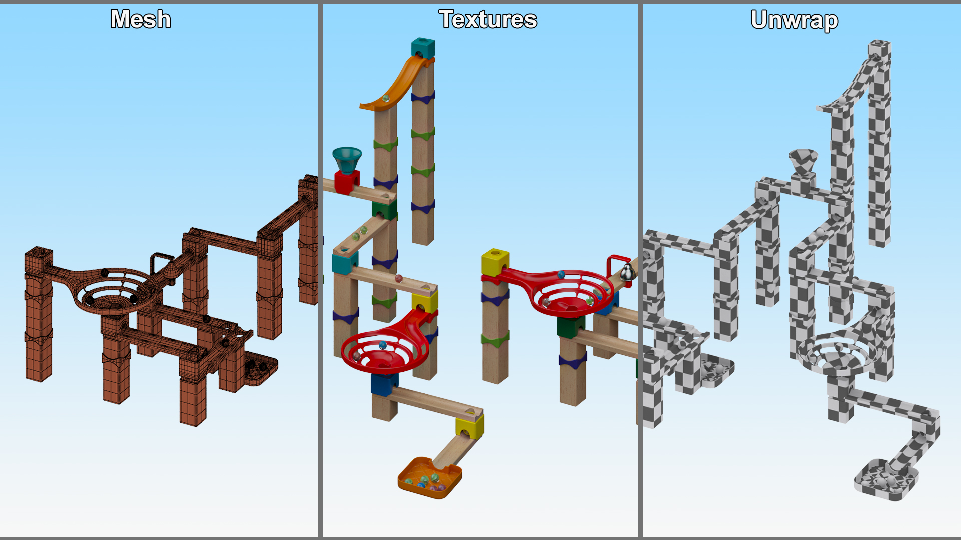 3D model Wooden Marble Run Toy Set