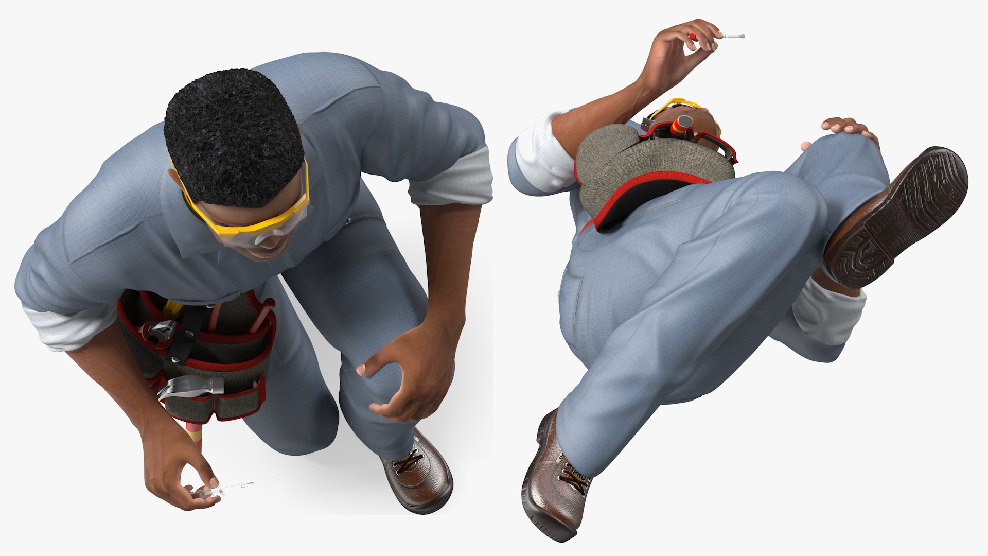 3D Light Skin Black Man Electrician Inspecting Pose model