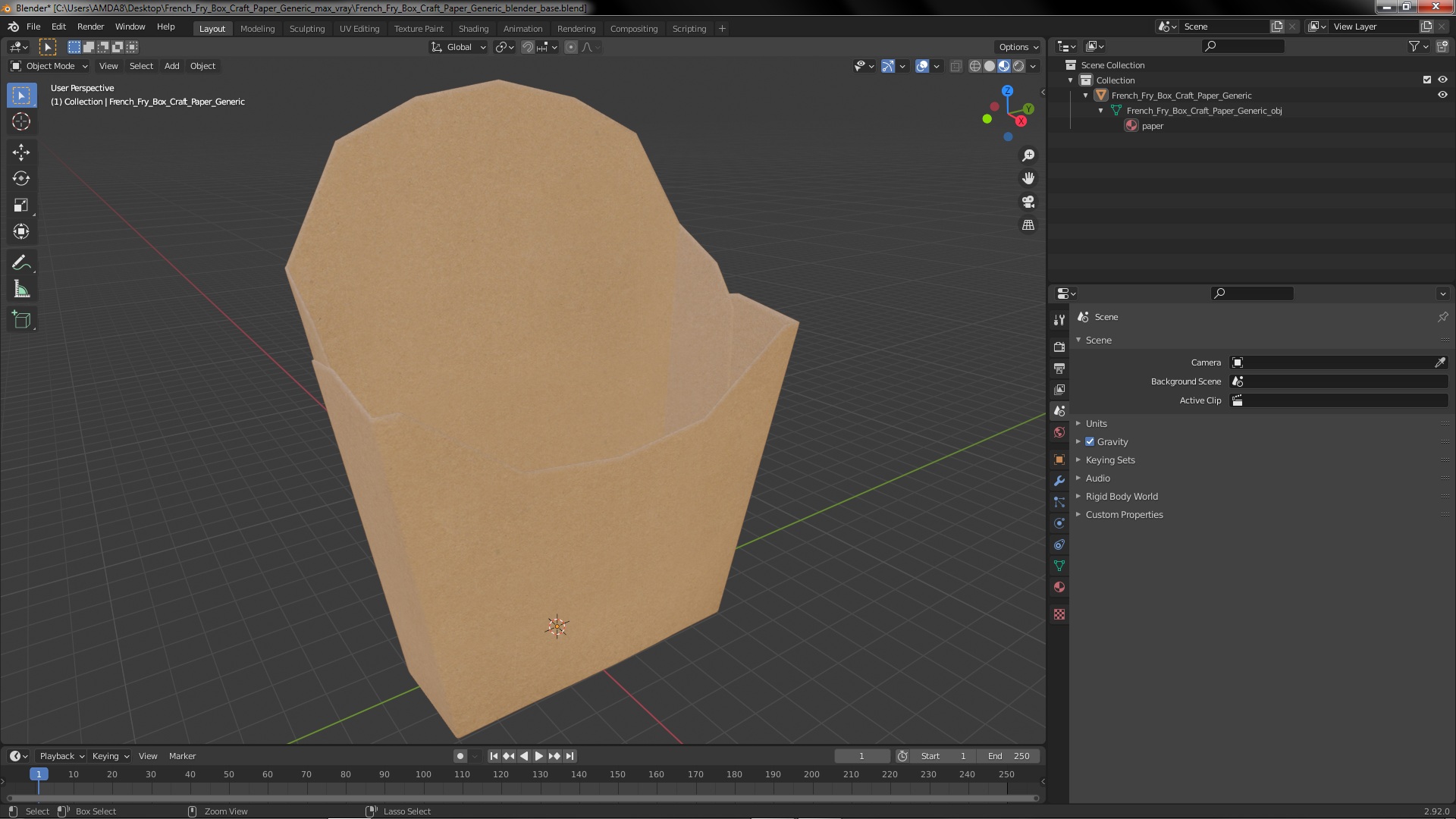 French Fry Box Craft Paper Generic 3D model