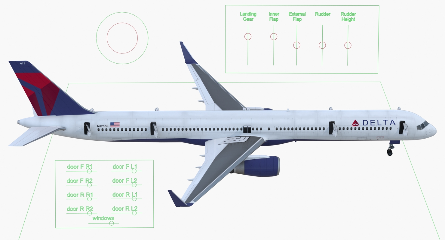 3D Boeing 757 300 Delta with Cabin Rigged model