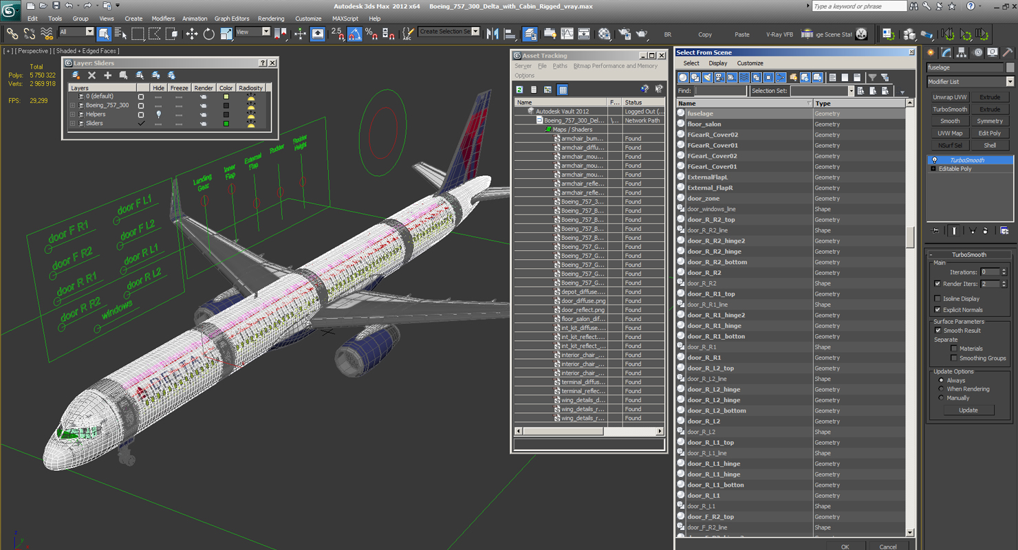 3D Boeing 757 300 Delta with Cabin Rigged model