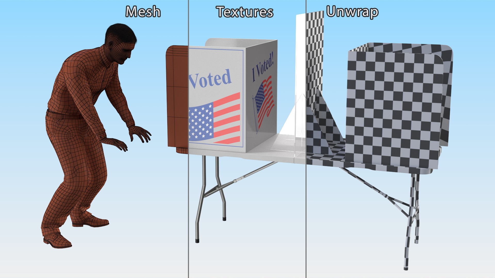 Man with Voting Table Fur Rigged 3D