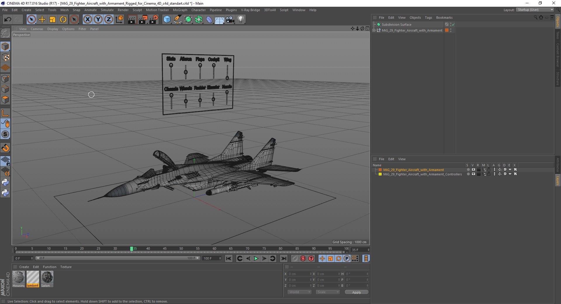 3D MiG 29 Fighter Aircraft with Armament Rigged for Cinema 4D model