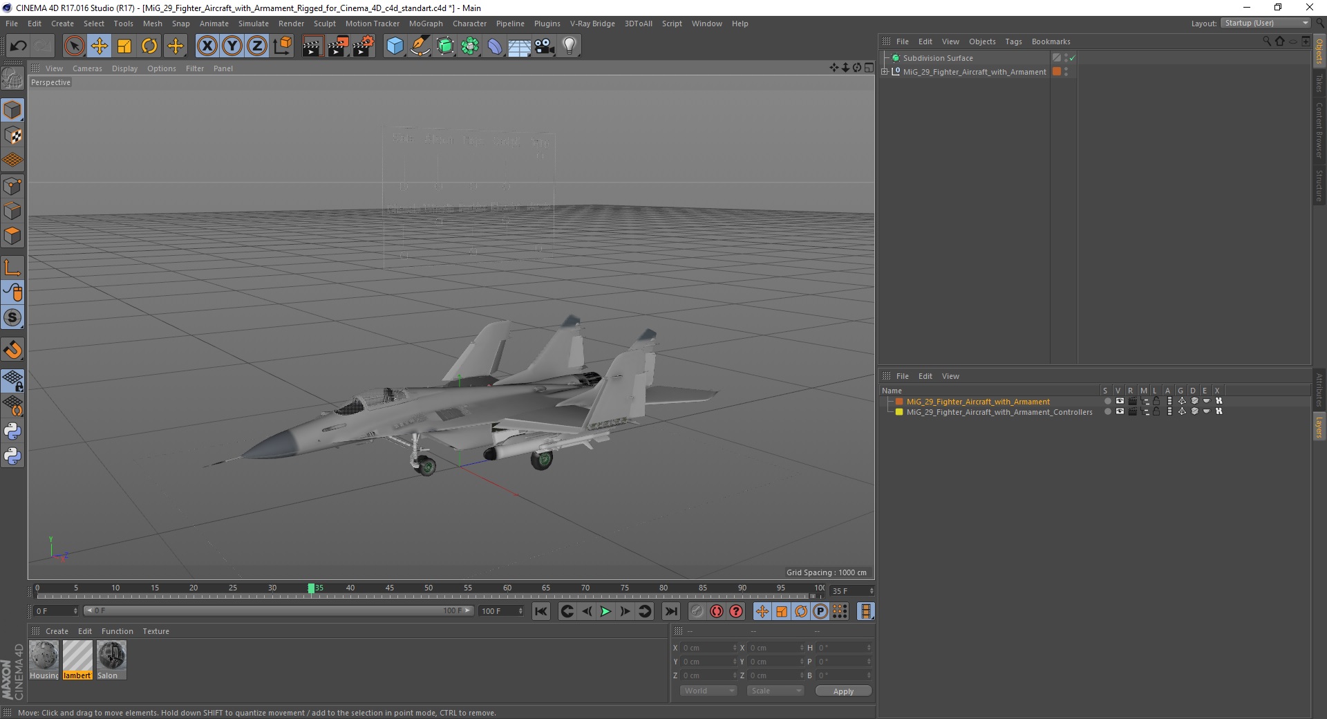 3D MiG 29 Fighter Aircraft with Armament Rigged for Cinema 4D model
