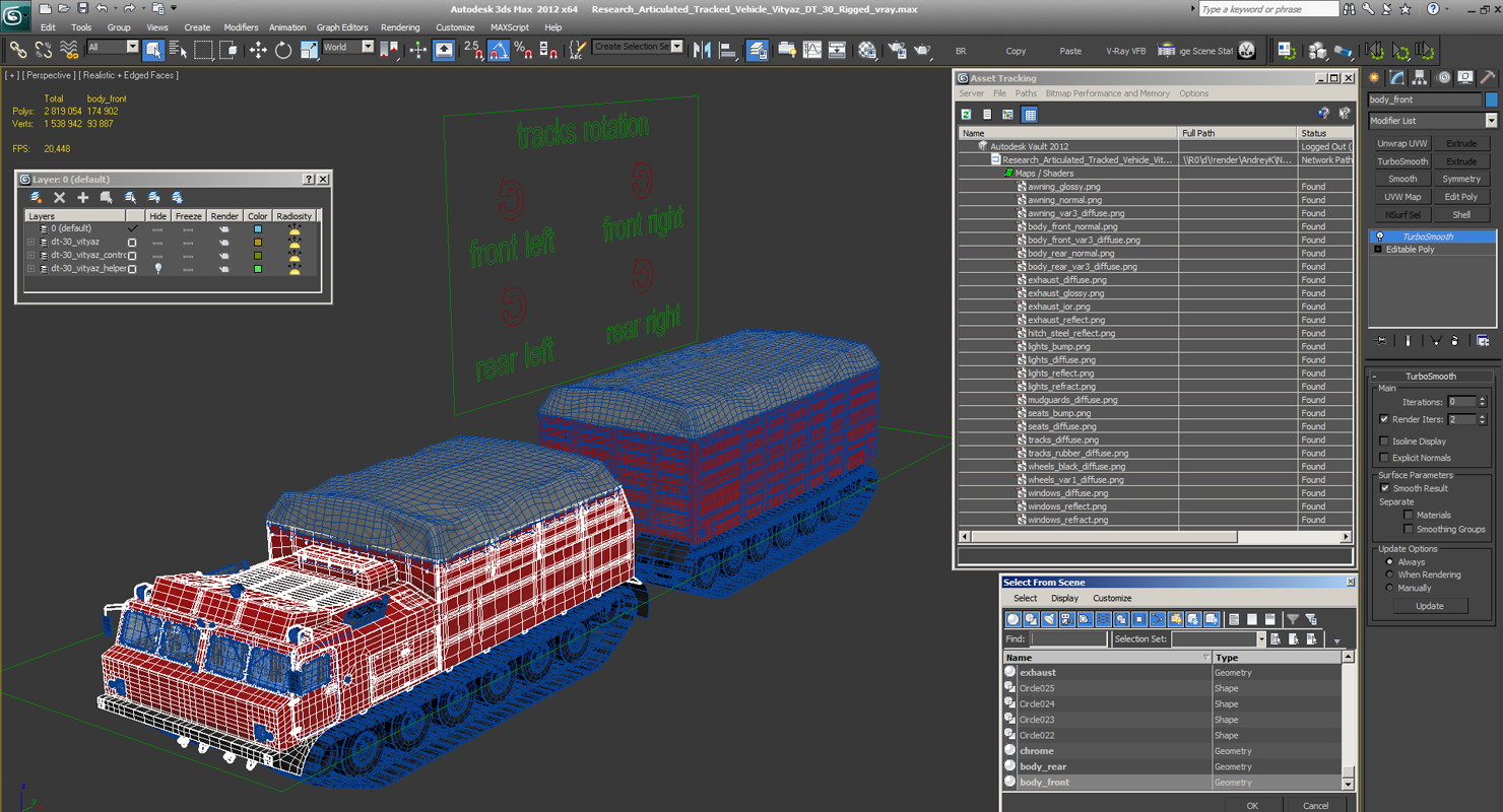 3D Research Articulated Tracked Vehicle Vityaz DT 30 Rigged
