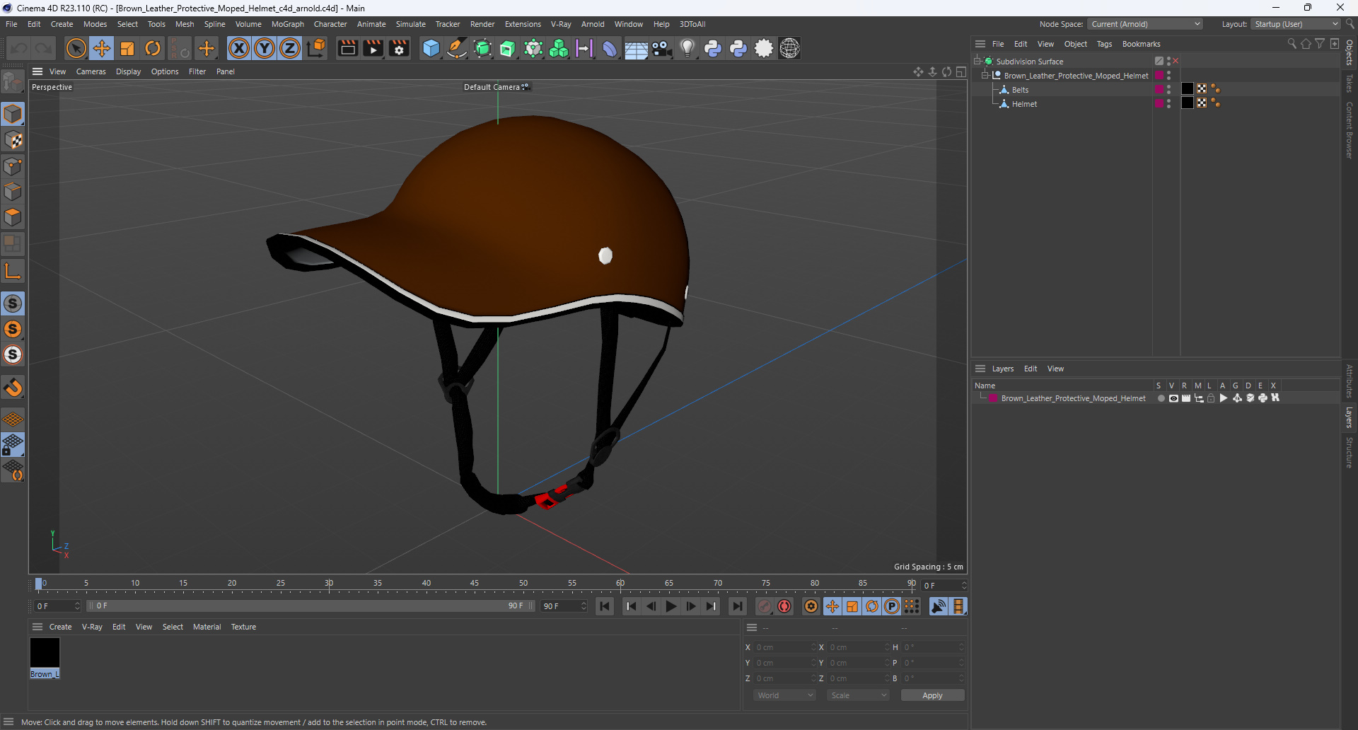 Brown Leather Protective Moped Helmet 3D