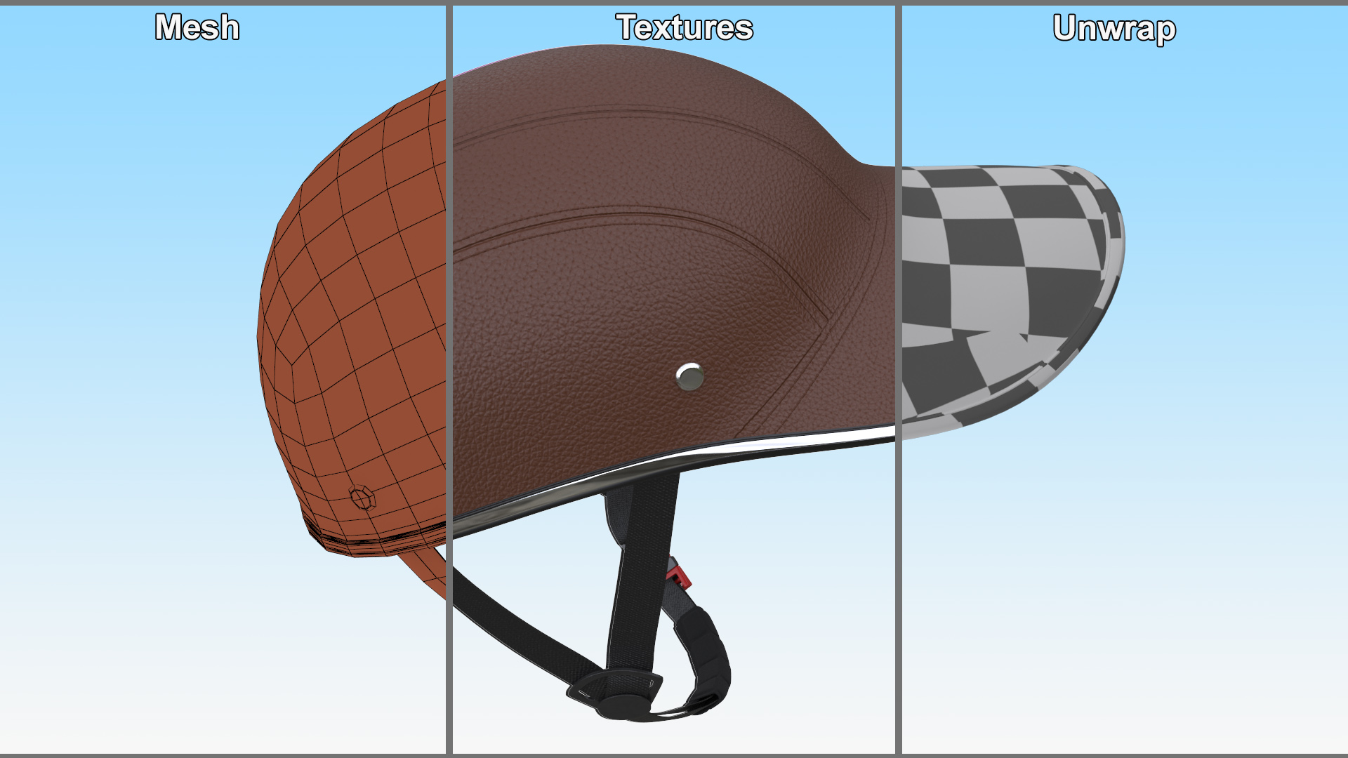 Brown Leather Protective Moped Helmet 3D