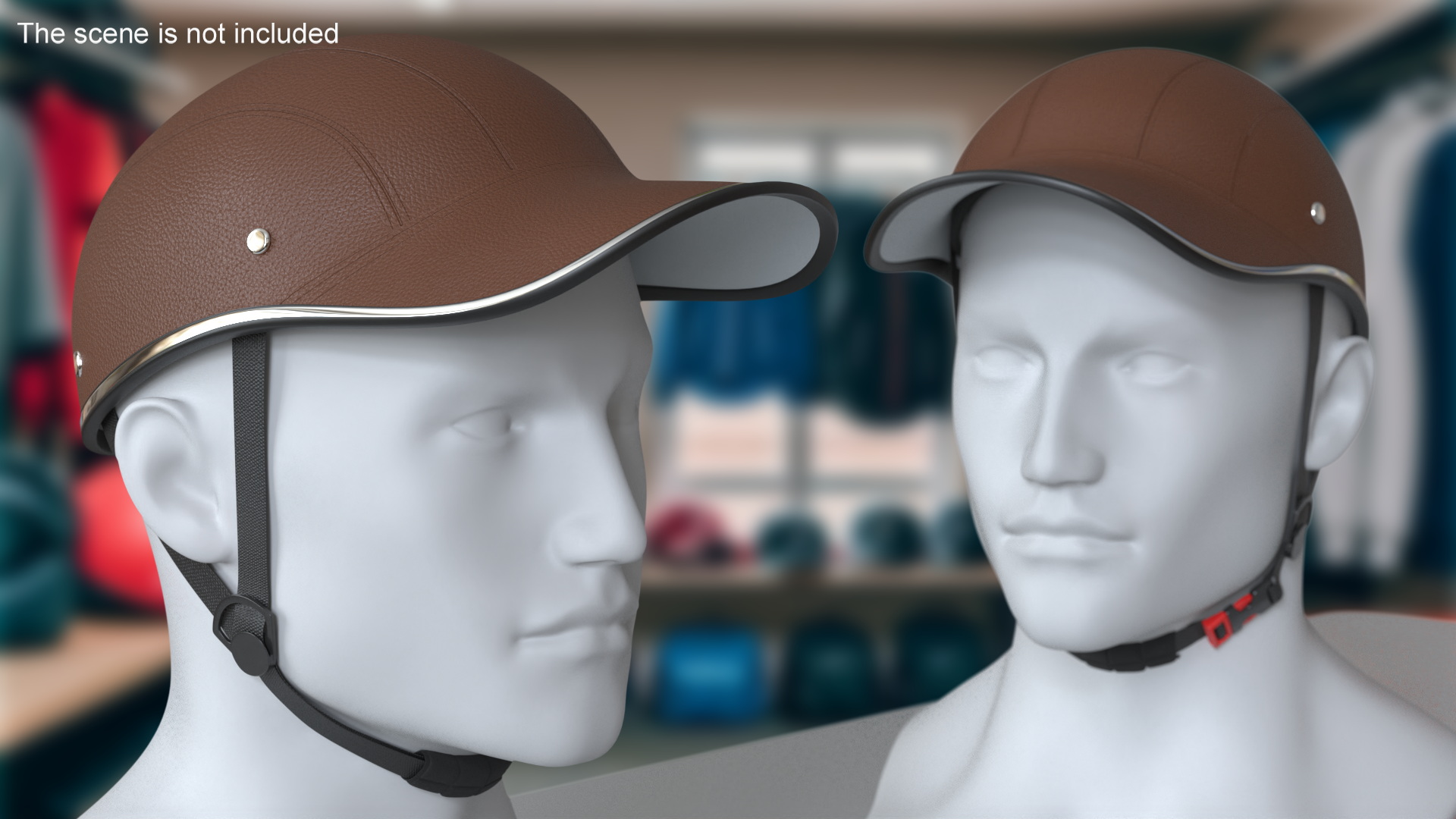 Brown Leather Protective Moped Helmet 3D