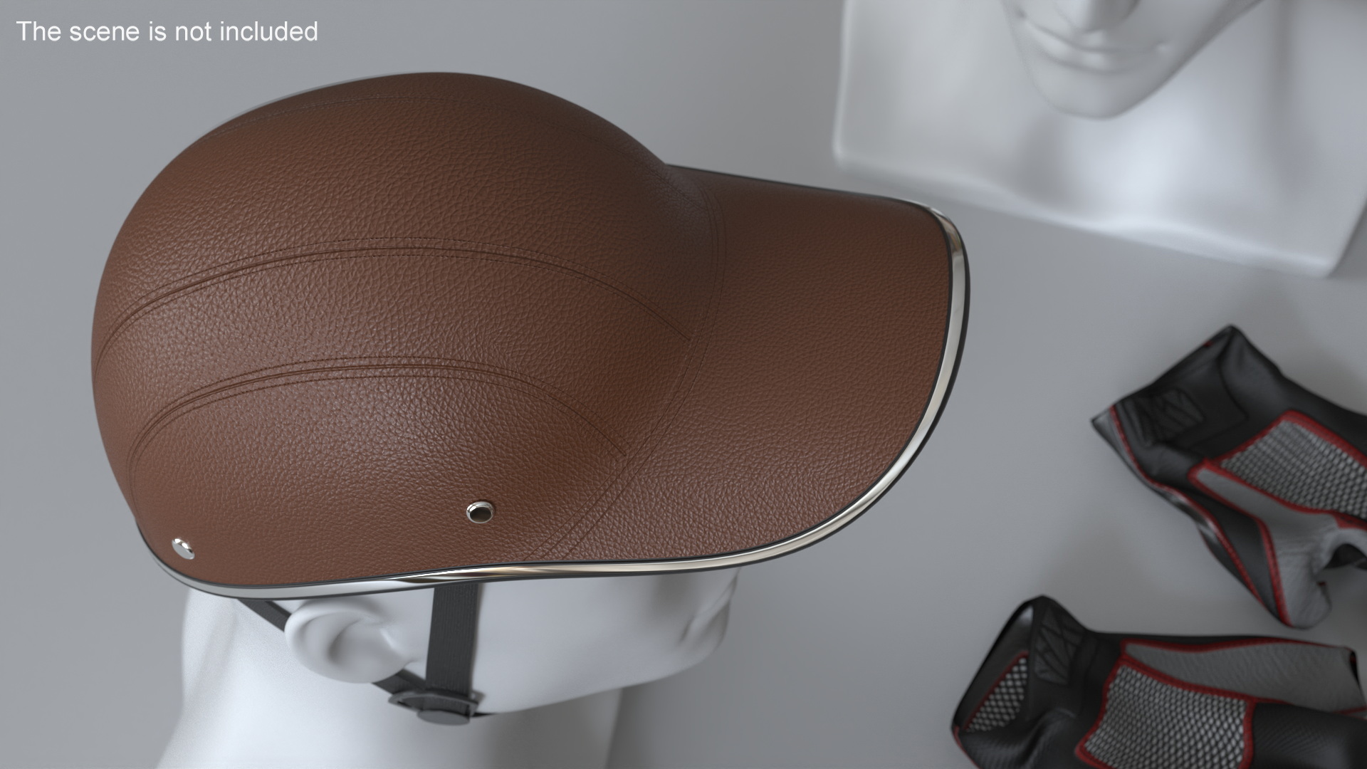 Brown Leather Protective Moped Helmet 3D