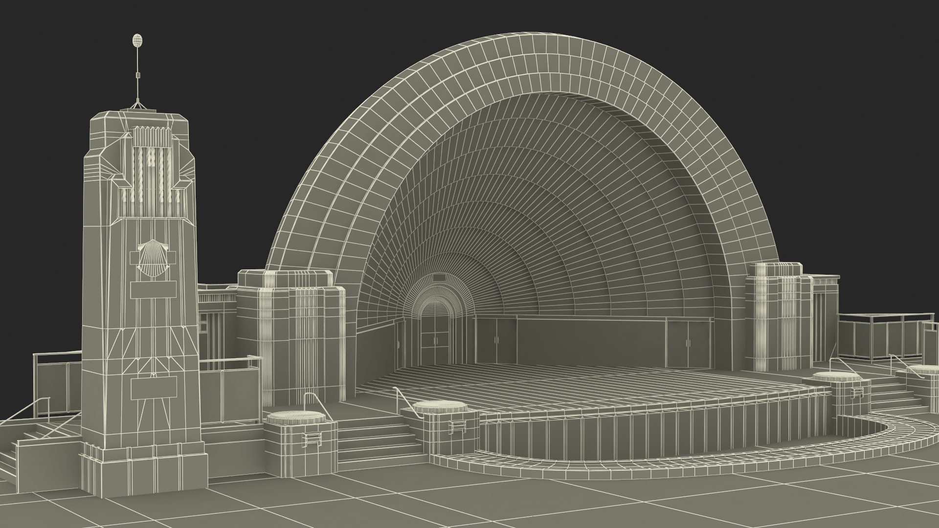 3D model Open Air Concert Stage on Grass with Fur