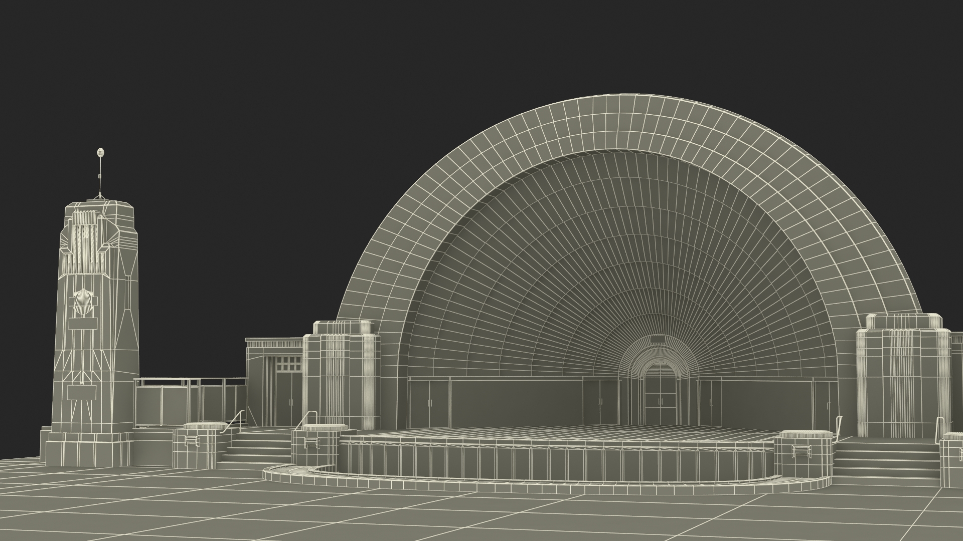 3D model Open Air Concert Stage on Grass with Fur