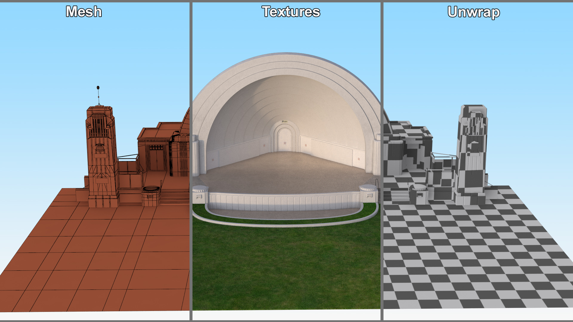3D model Open Air Concert Stage on Grass with Fur