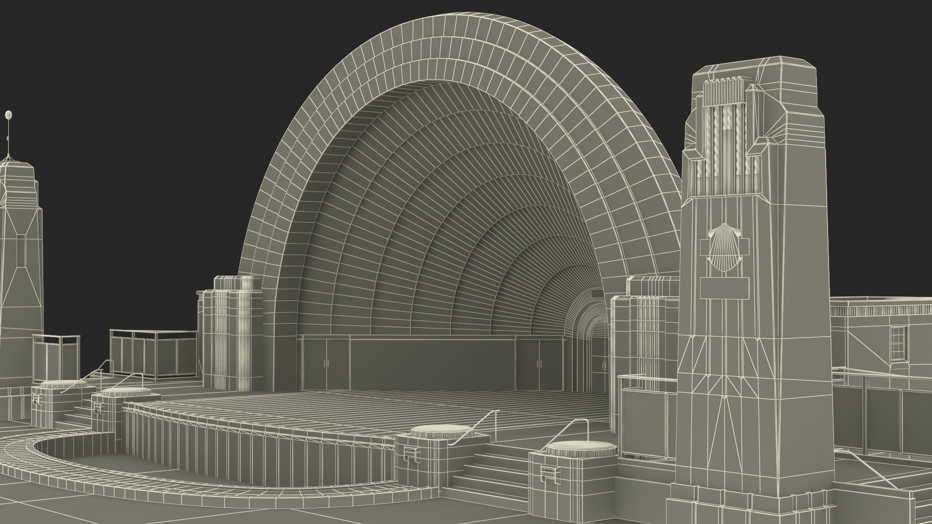3D model Open Air Concert Stage on Grass with Fur
