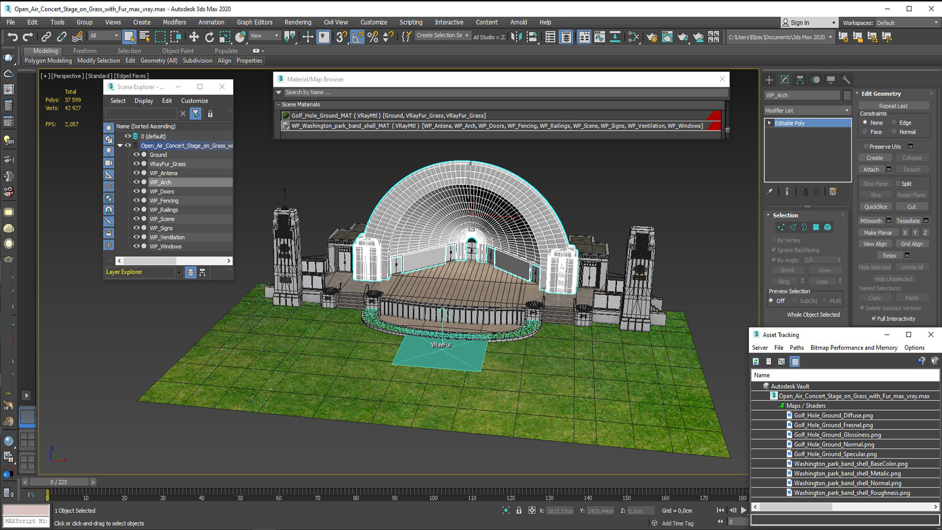 3D model Open Air Concert Stage on Grass with Fur