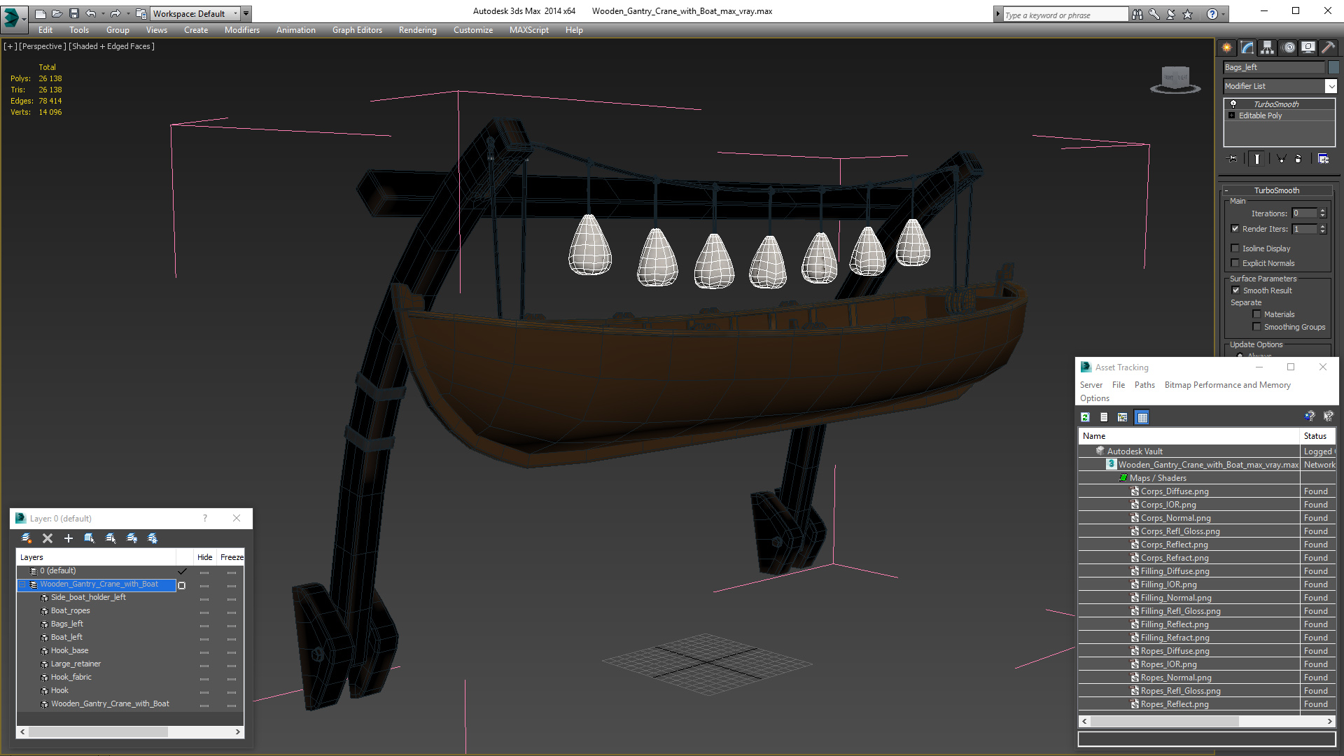 Wooden Gantry Crane with Boat 3D model
