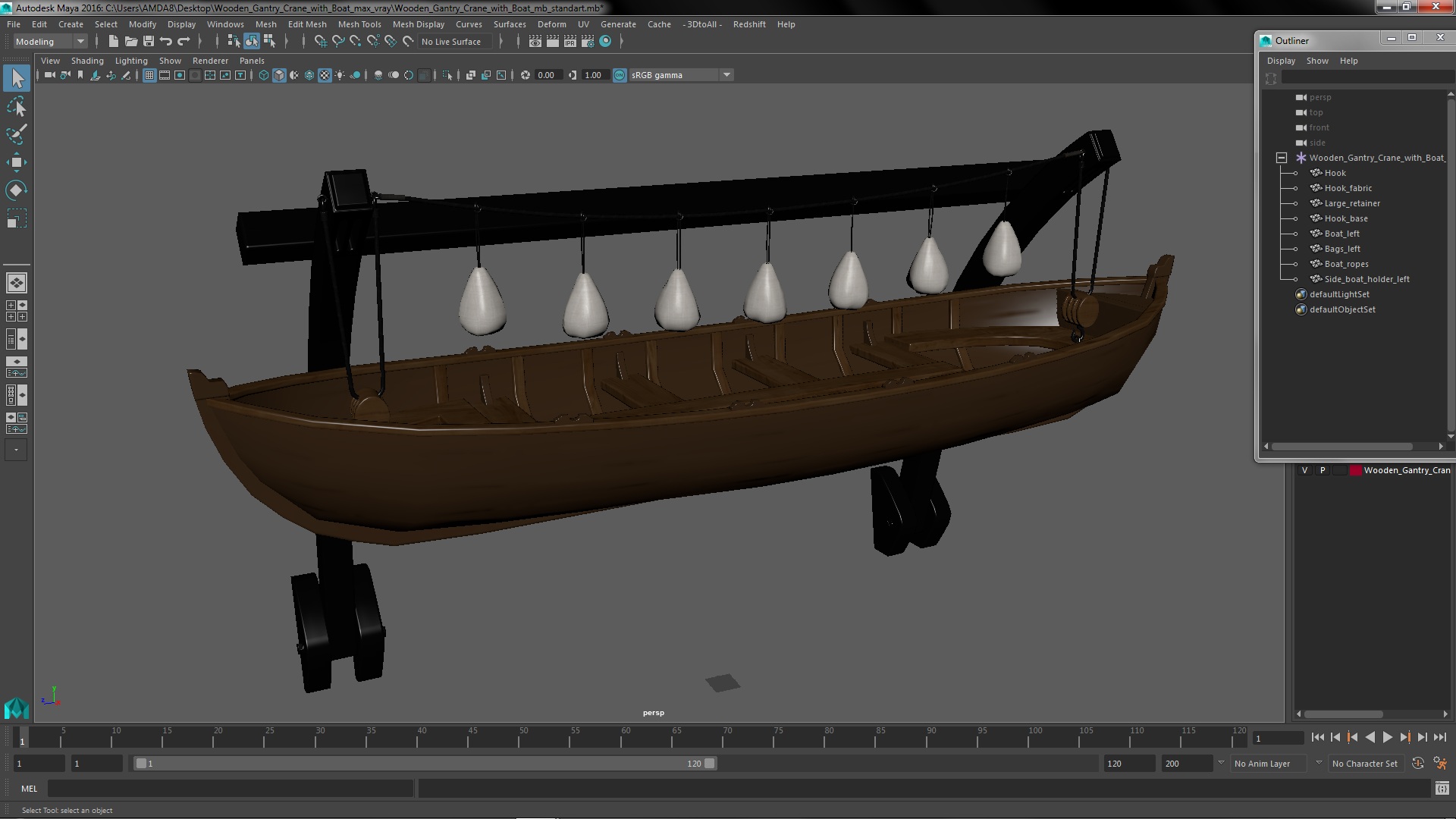 Wooden Gantry Crane with Boat 3D model